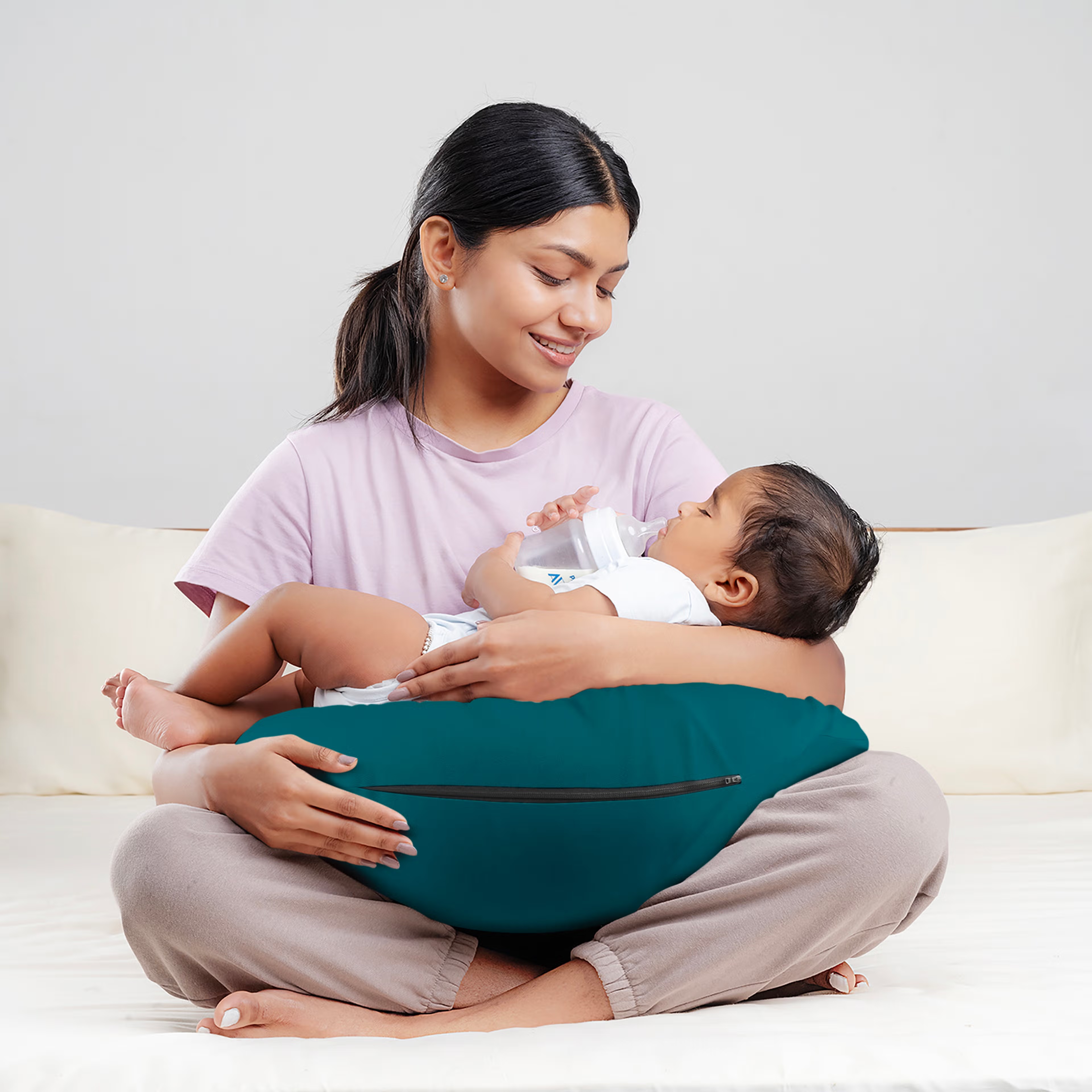 Home 36 Nursing Pillow For Breastfeeding & Baby Care | 5 in 1 Feeding Pillow with Bamboo Waterproof Removable Cover | Super Soft & Machine Washable Waterproof Cover | Teal Regular, Waterproof, Teal