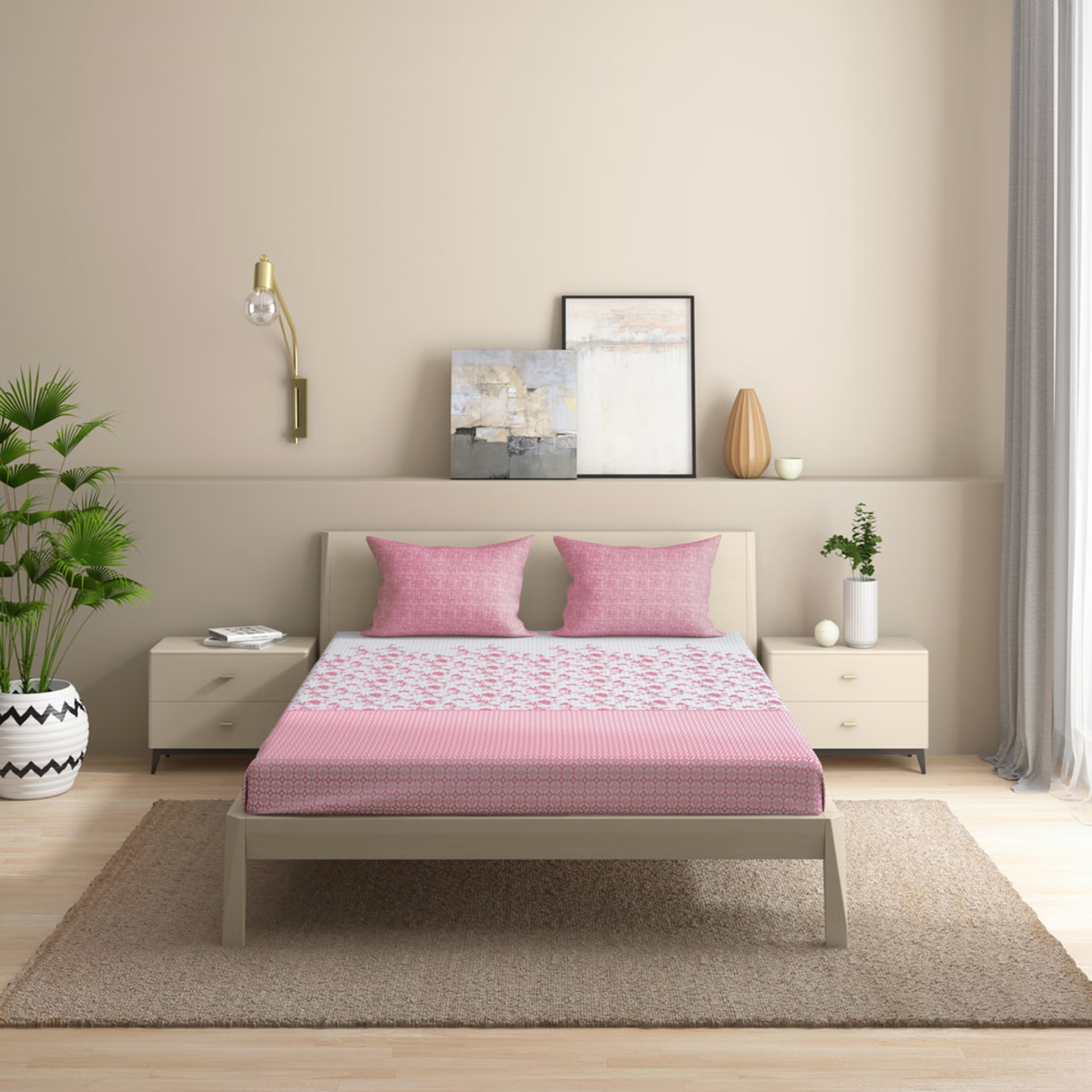 100% Cotton 200 TC Fitted Bedsheet With 2 Pillow Cover | Florenza King - 72" x 72 7 100% Cotton 200 TC Fitted Bedsheet With 2 Pillow Cover | Florenza King - 72" x 72\
