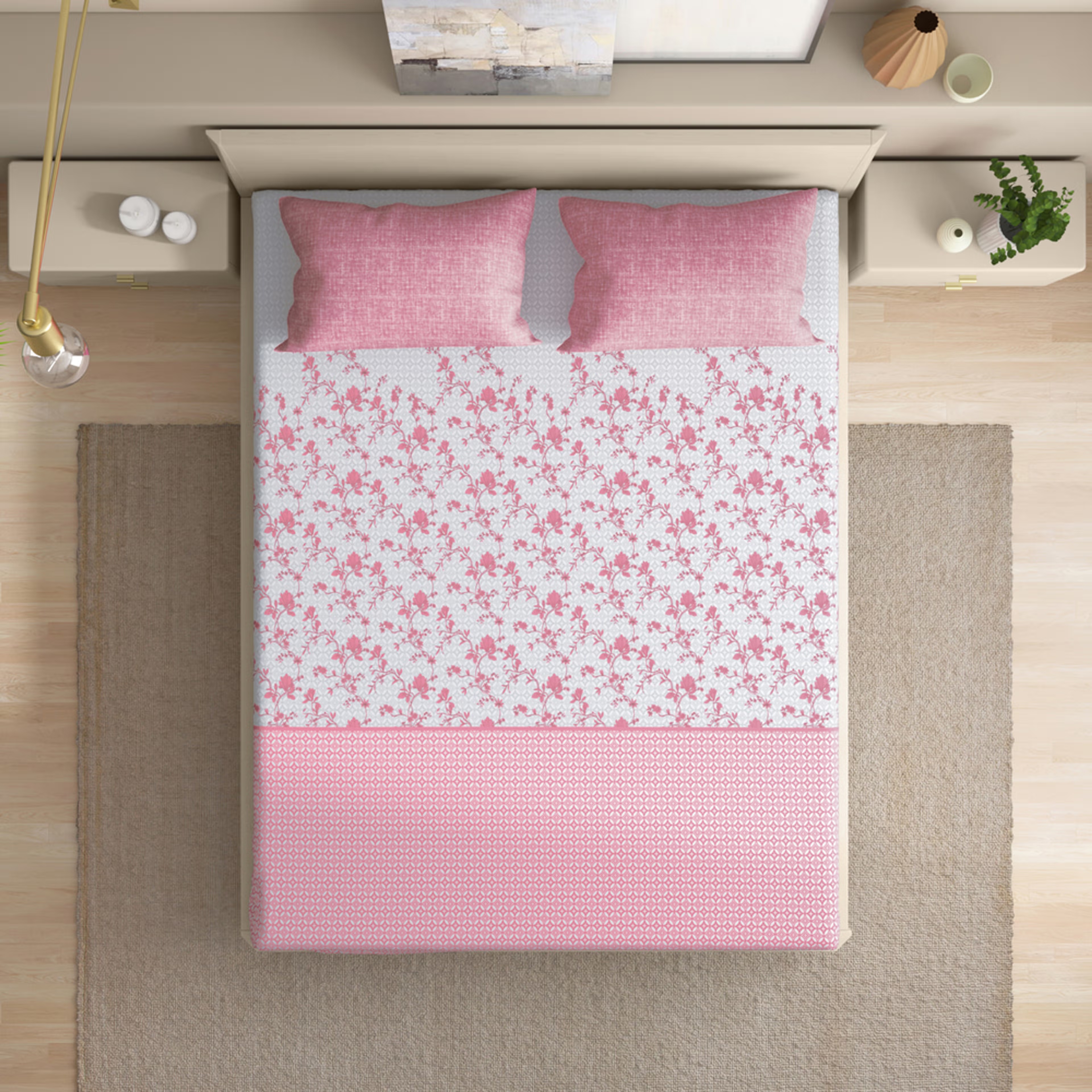 100% Cotton 200 TC Fitted Bedsheet With 2 Pillow Cover | Florenza King - 78" x 72\
