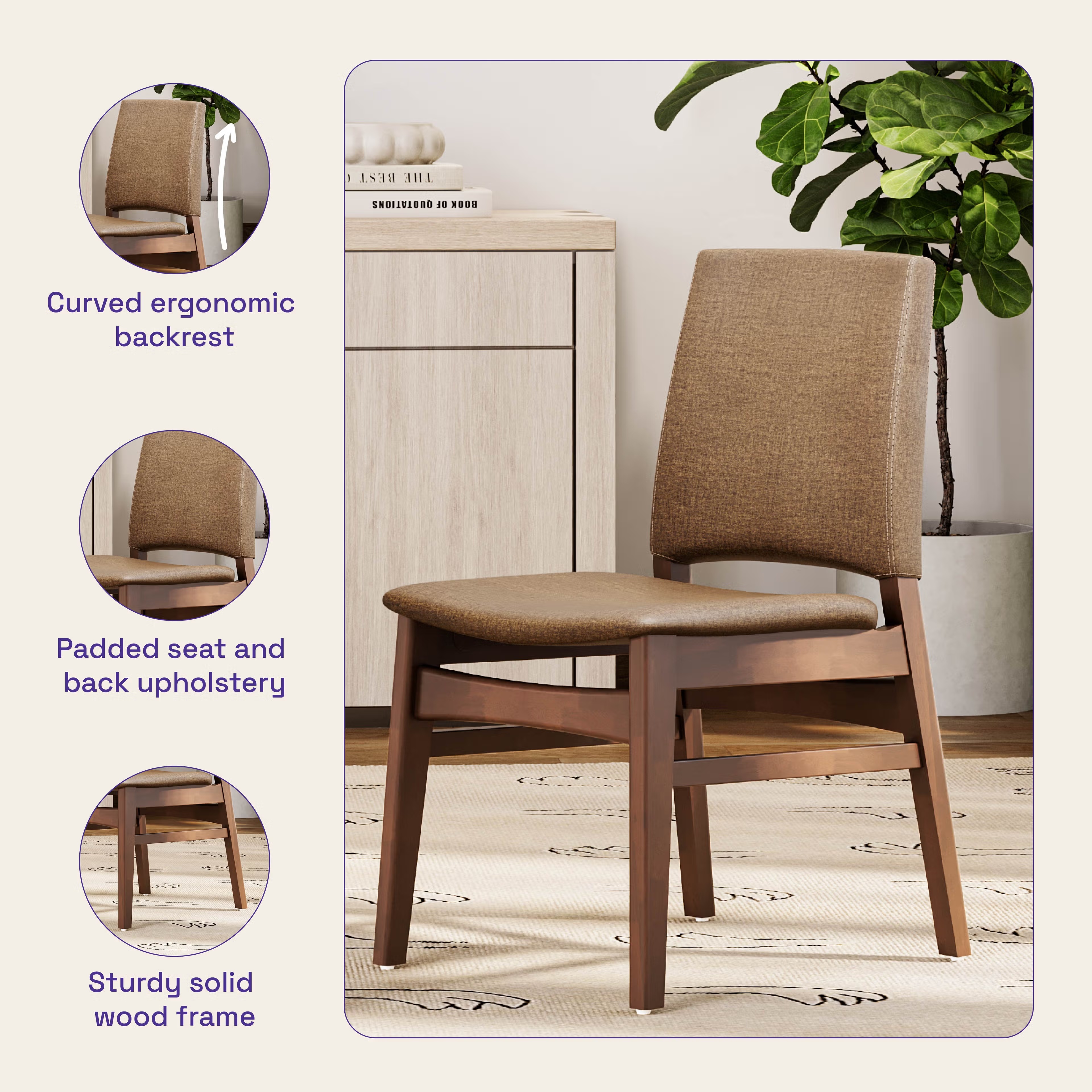Wakefit Haydie Dining Chair - Mocha Brown Set of 1 Chair, Mocha Brown, Irish Walnut 2 Wakefit Haydie Dining Chair - Mocha Brown Set of 1 Chair, Mocha Brown, Irish Walnut