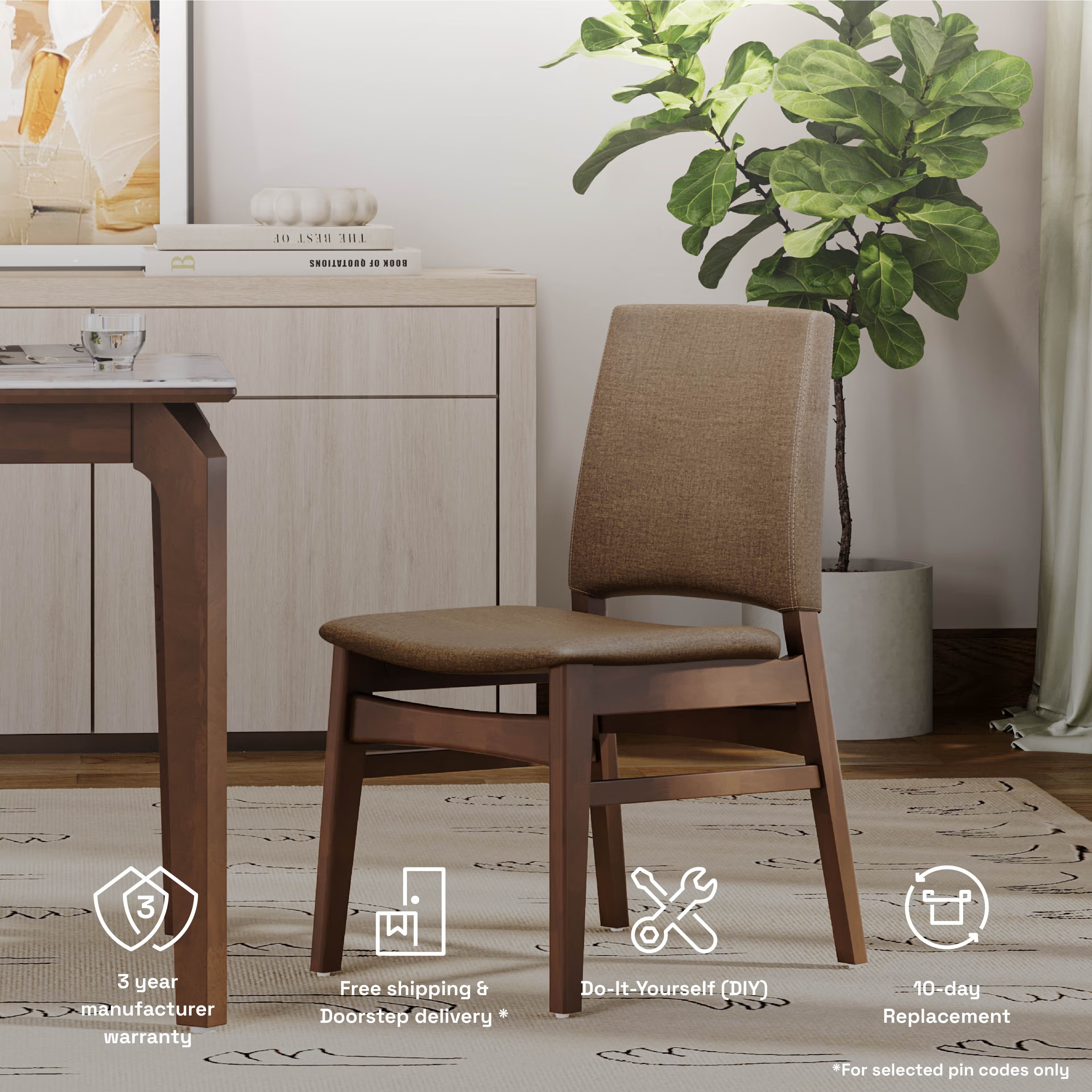 Wakefit Haydie Dining Chair - Mocha Brown Set of 1 Chair, Mocha Brown, Irish Walnut 8 Wakefit Haydie Dining Chair - Mocha Brown Set of 1 Chair, Mocha Brown, Irish Walnut