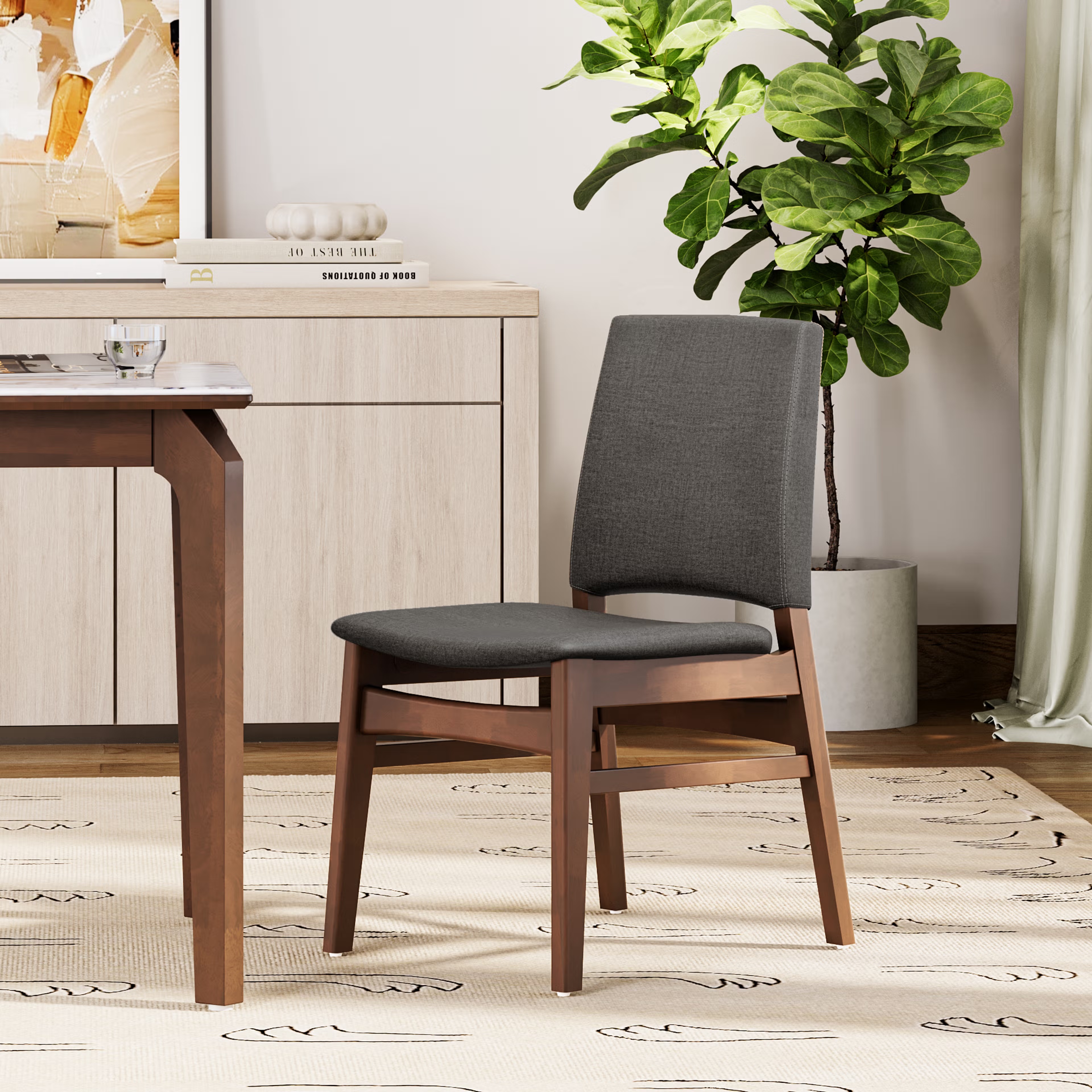 Wakefit Haydie Dining Chair - Charcoal Grey Set of 1 Chair, Charcoal Grey, Irish Walnut