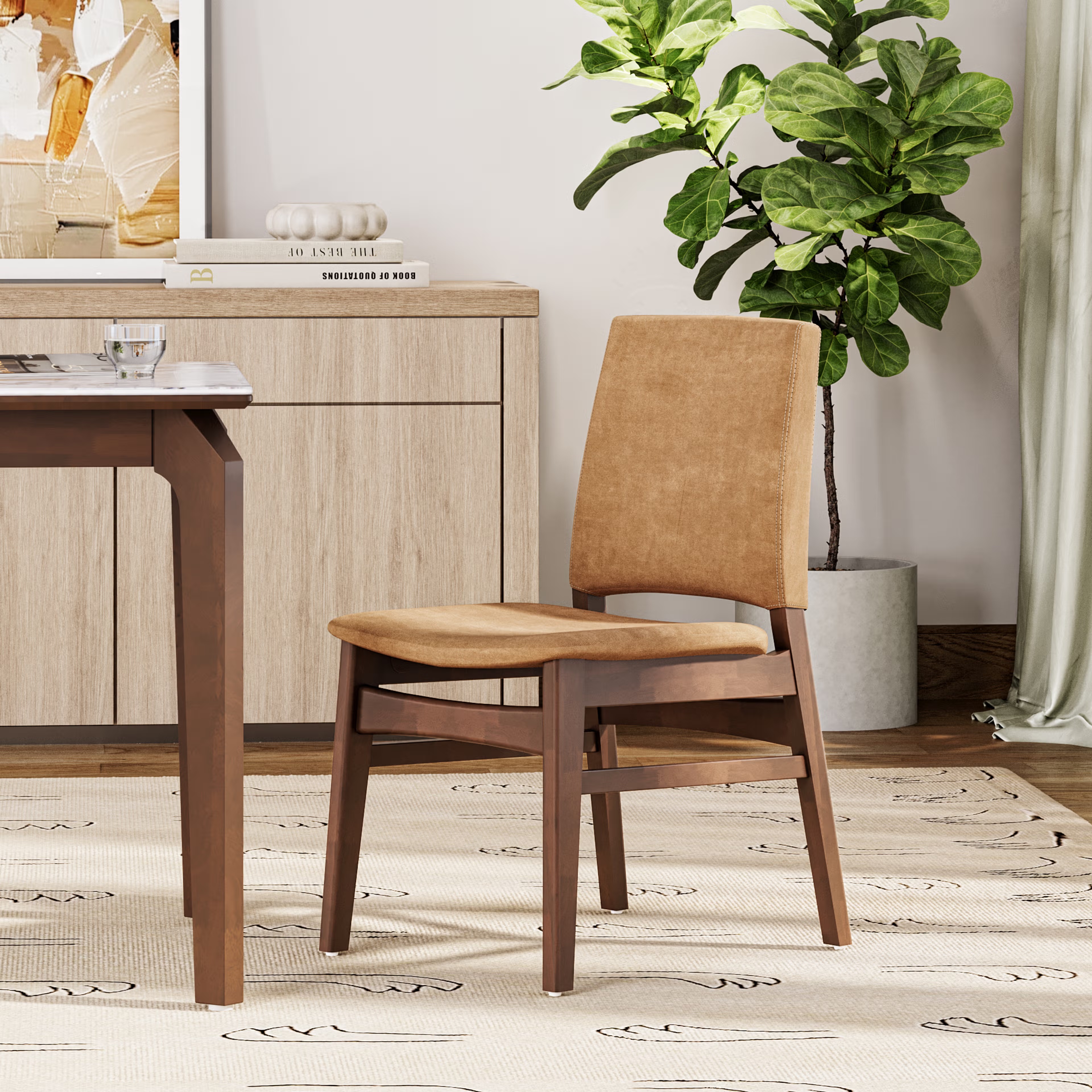 Wakefit Haydie Dining Chair - Napoli Tan Set of 1 Chair, Napoli Tan, Irish Walnut