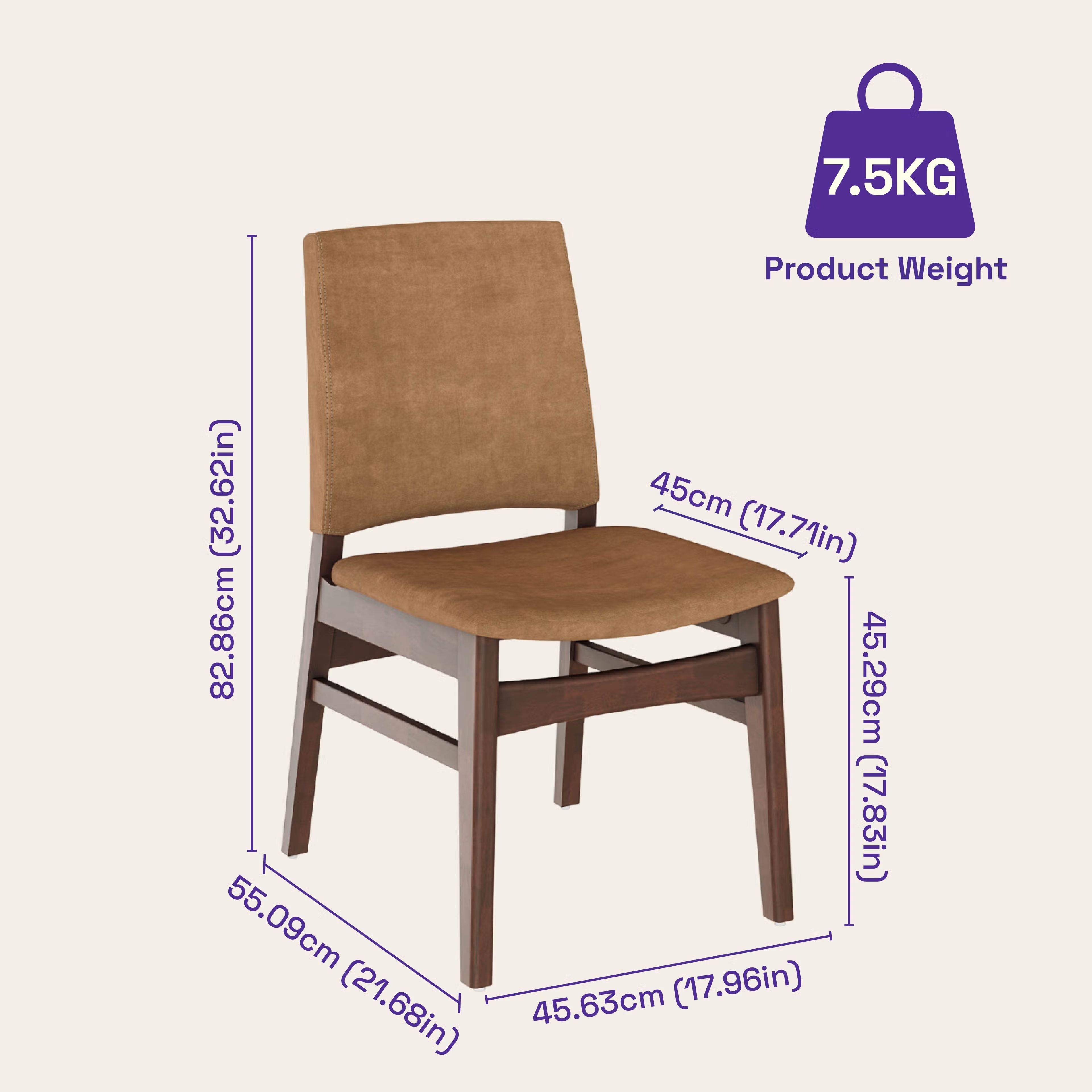 Wakefit Haydie Dining Chair - Napoli Tan Set of 1 Chair, Napoli Tan, Irish Walnut 7 Wakefit Haydie Dining Chair - Napoli Tan Set of 1 Chair, Napoli Tan, Irish Walnut