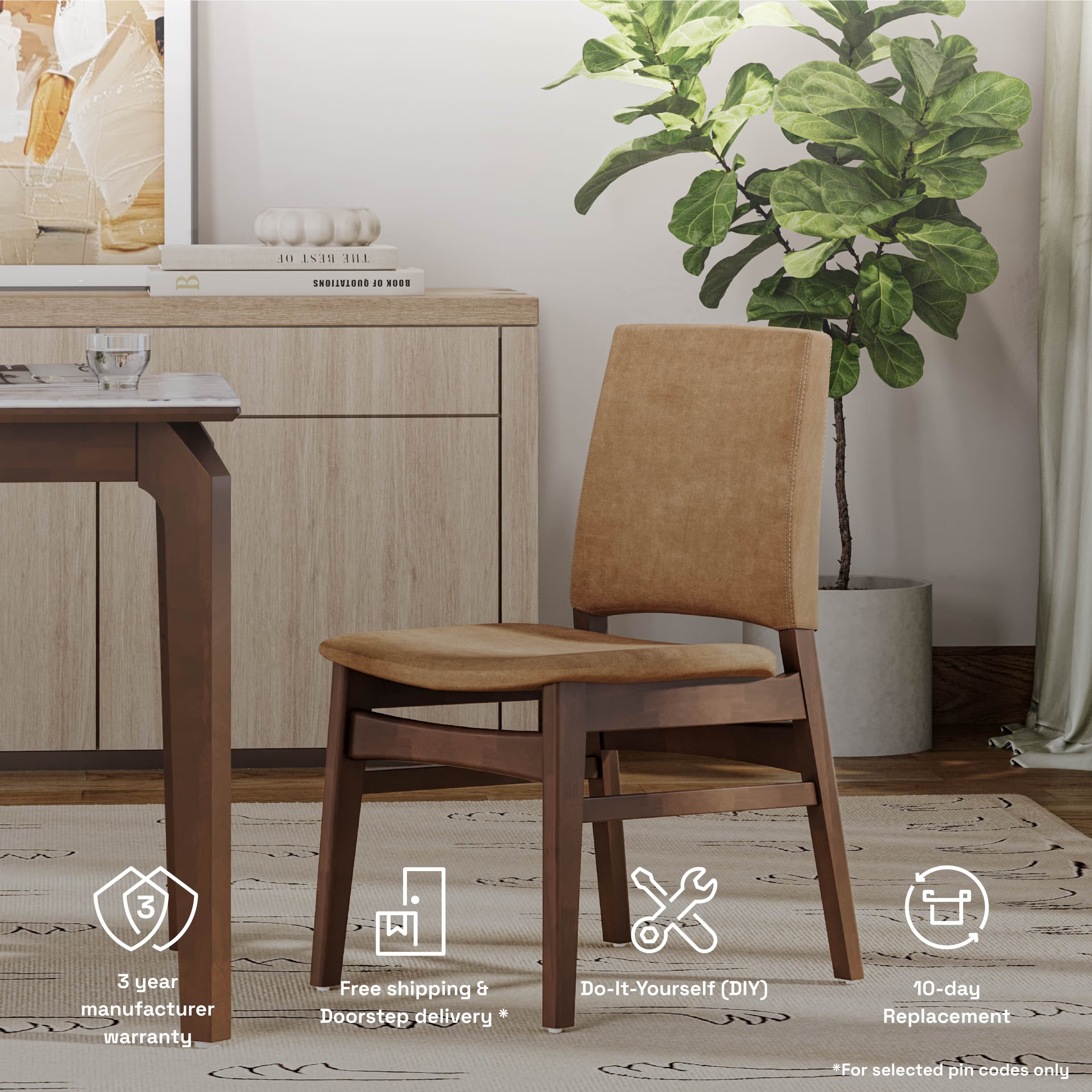 Wakefit Haydie Dining Chair - Napoli Tan Set of 1 Chair, Napoli Tan, Irish Walnut 8 Wakefit Haydie Dining Chair - Napoli Tan Set of 1 Chair, Napoli Tan, Irish Walnut
