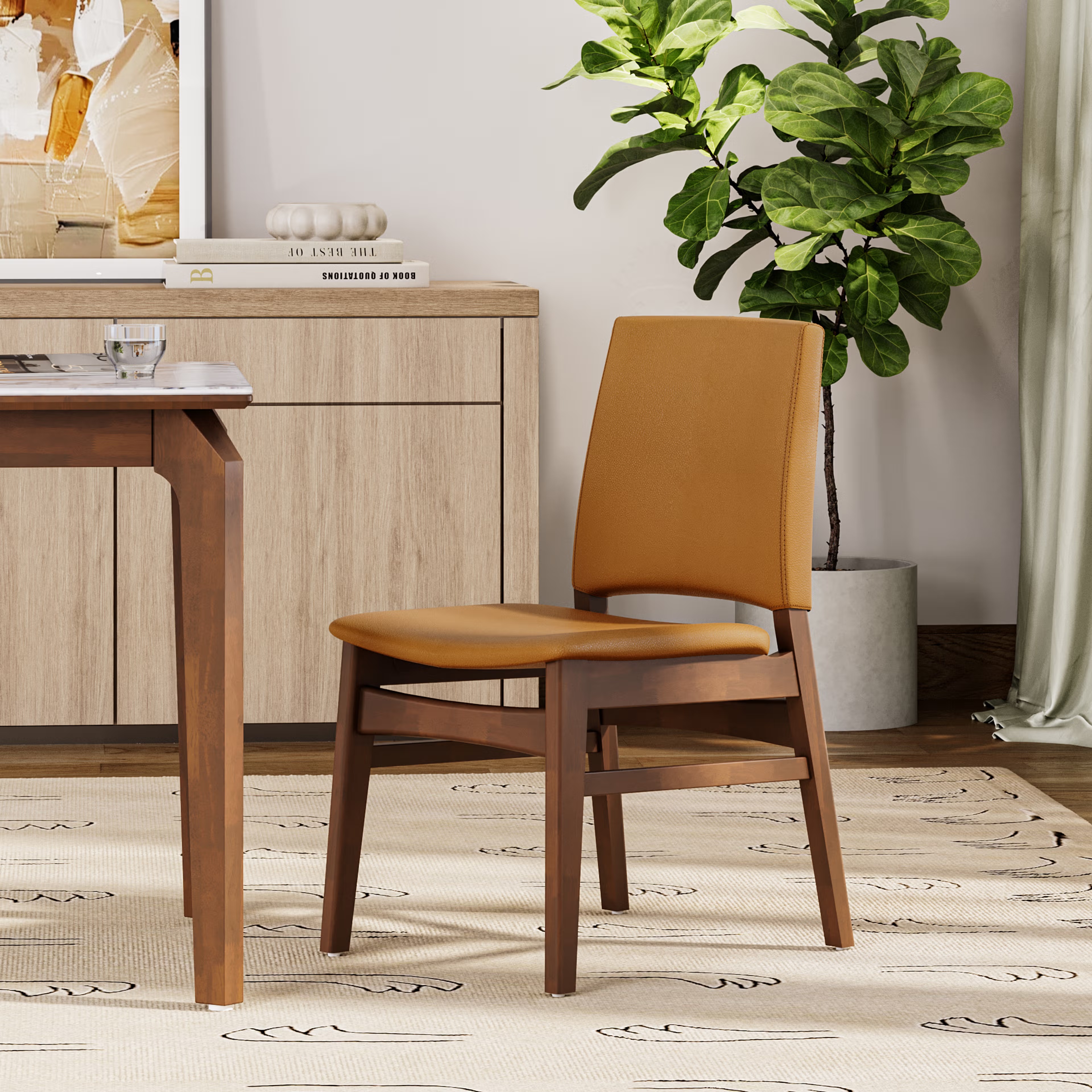 Home 44 Wakefit Haydie Dining Chair - Robin Tan Set of 1 Chair, Robin Tan, Irish Walnut