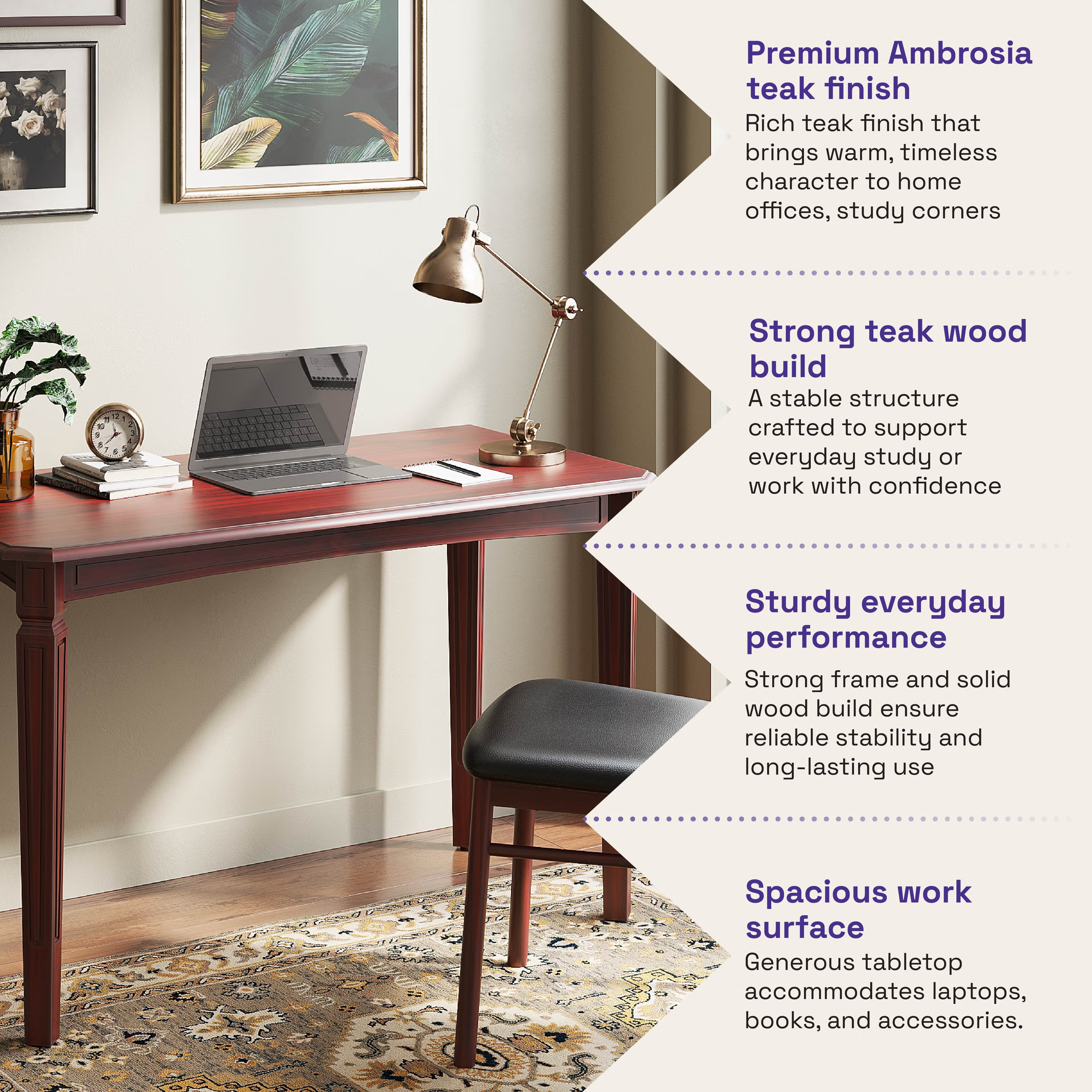 Wakefit Kumen teak wood Study Table Without Storage, Ambrosia Teak