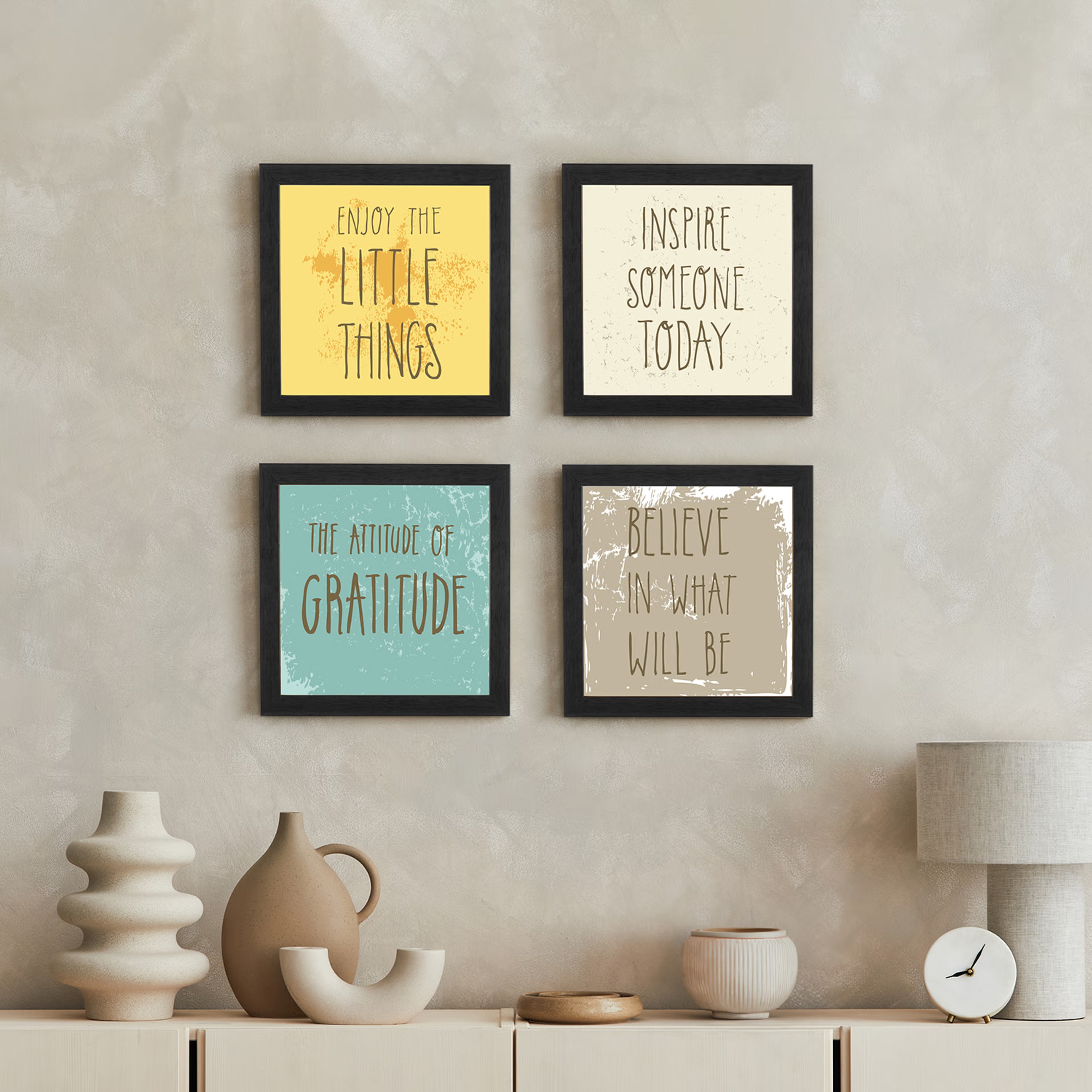 MDF Picture Frame | 11x11 Inch | Set of 4 | For Living Room, Bedroom & Office Decor | Gifting Option | Gratitude Journal Quotes Picture Frame, Black, 11X14 inch, Set of 4