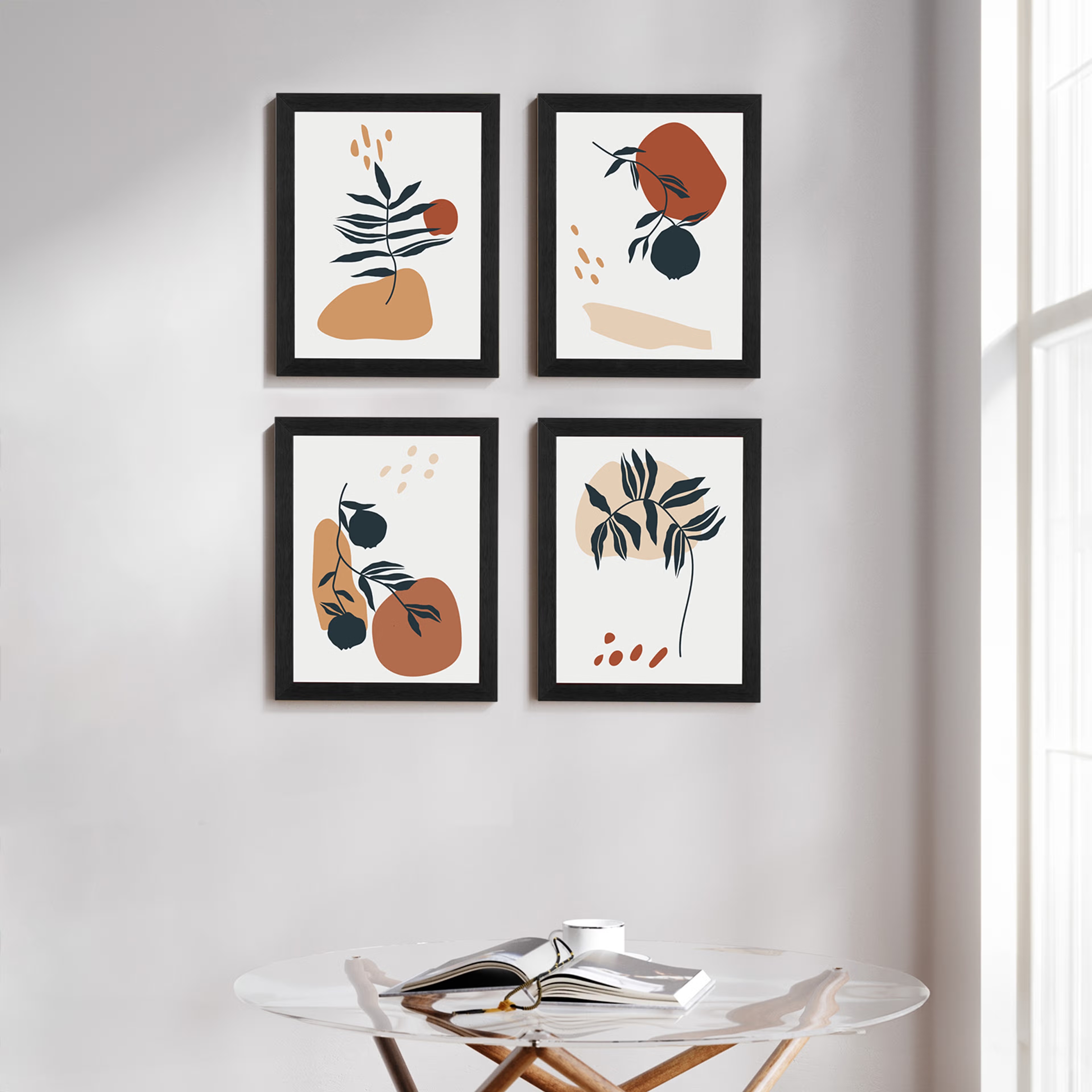 MDF Picture Frame | 11x14 Inch | Set of 4 | For Living Room, Bedroom & Office Decor | Gifting Option | Botanical Touch Picture Frame, Black, 11X14 inch, Set of 4