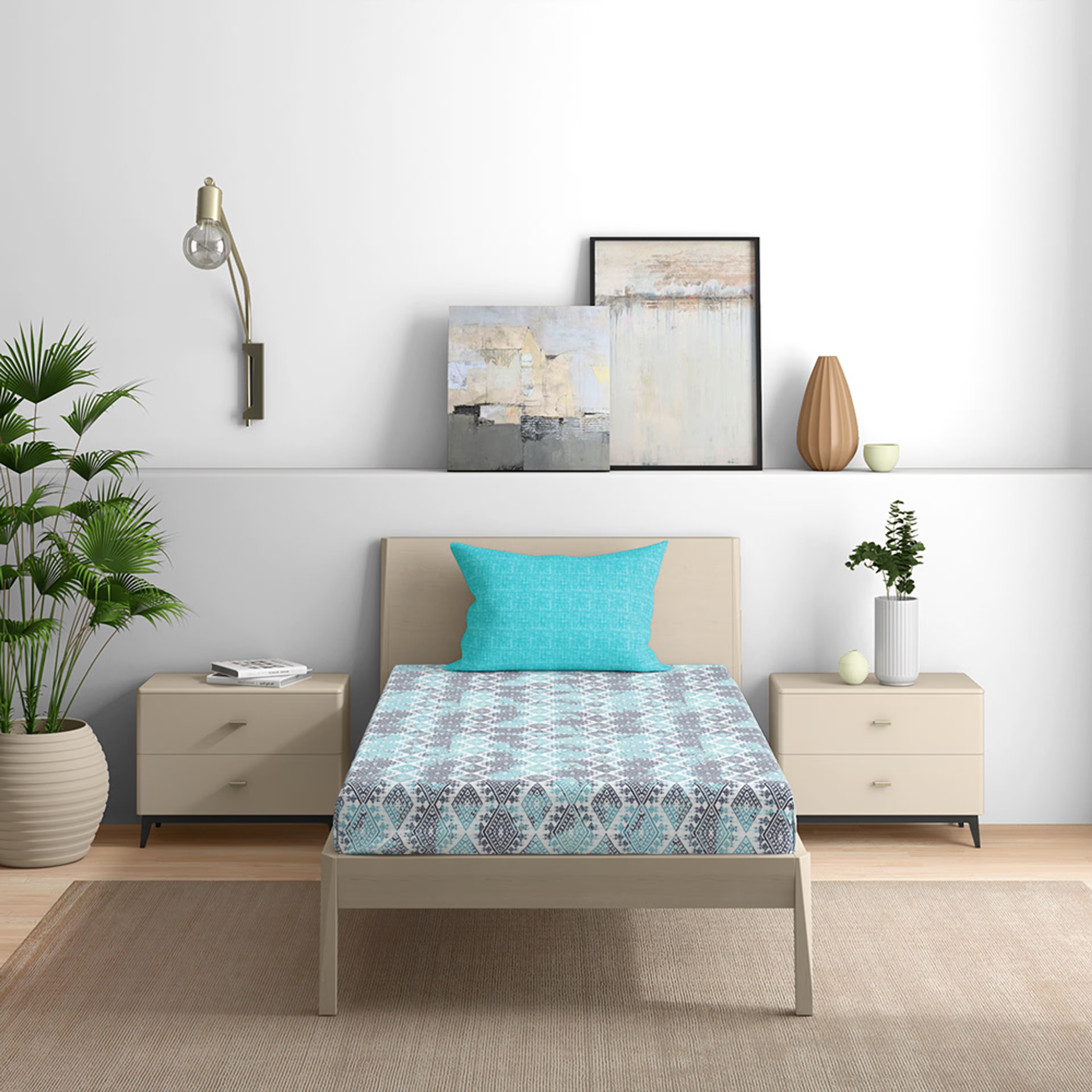 100% Cotton 200 TC Fitted Bedsheet With 1 Pillow Cover | Seher Single - 72" x 36 2 100% Cotton 200 TC Fitted Bedsheet With 1 Pillow Cover | Seher Single - 72" x 36\