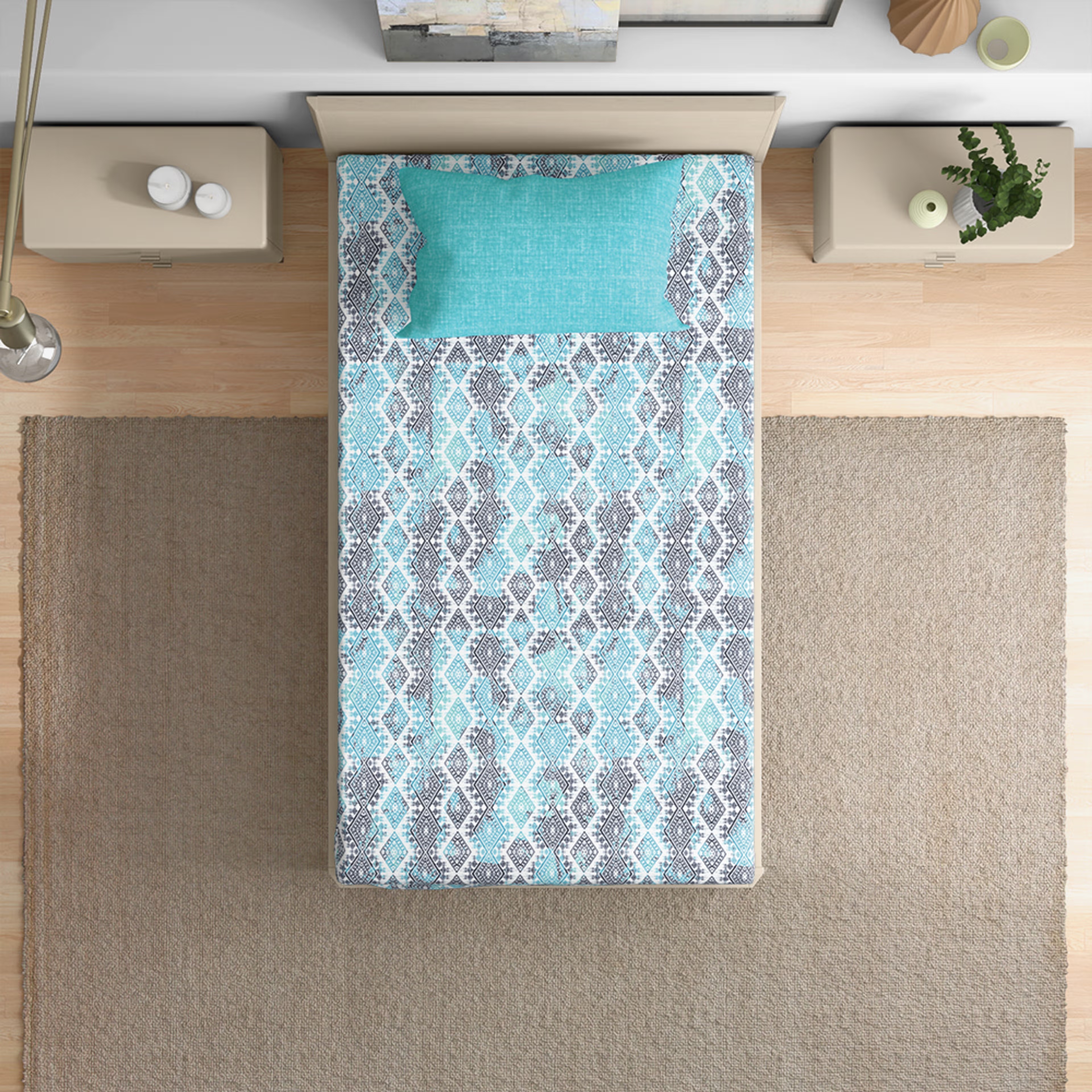 100% Cotton 200 TC Fitted Bedsheet With 1 Pillow Cover | Seher Single - 72" x 36 6 100% Cotton 200 TC Fitted Bedsheet With 1 Pillow Cover | Seher Single - 72" x 36\
