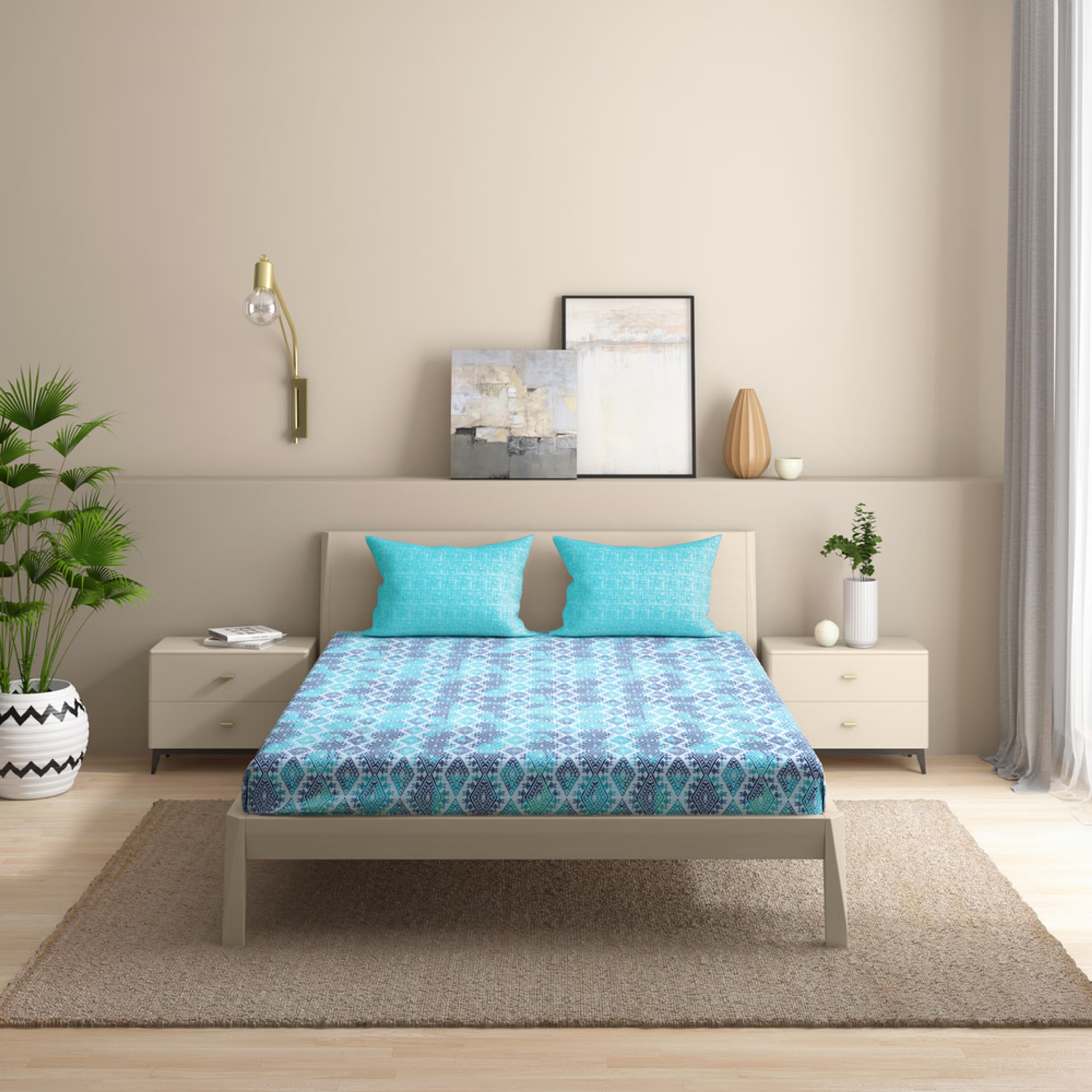 100% Cotton 200 TC Fitted Bedsheet With 2 Pillow Covers | Seher Queen - 72" x 60 4 100% Cotton 200 TC Fitted Bedsheet With 2 Pillow Covers | Seher Queen - 72" x 60\