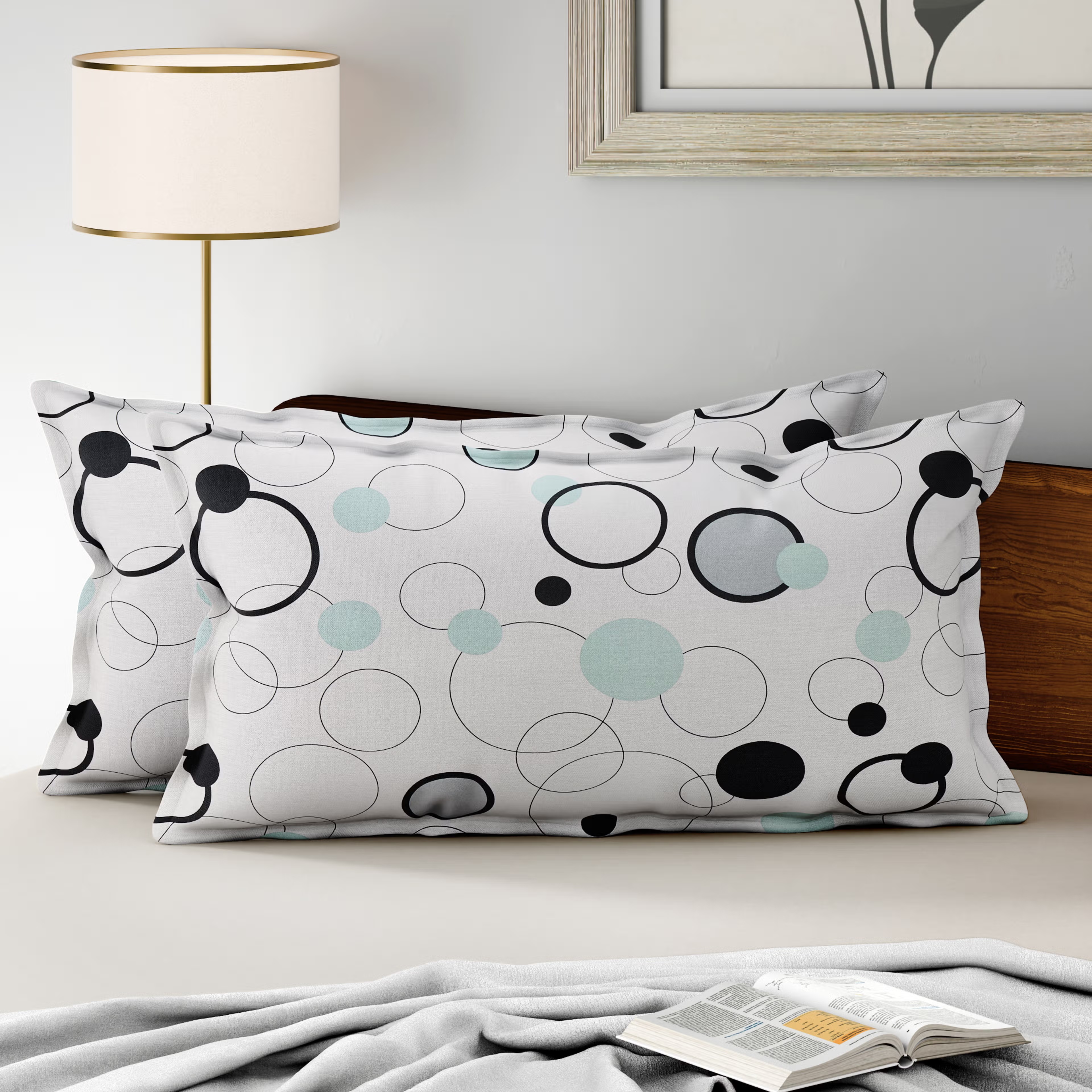 100% Cotton Pillow Cover | King Size 36x19 Inch | Set Of 2 | 160 TC | Bubbles Large, Set of 2, Cotton, Bubbles