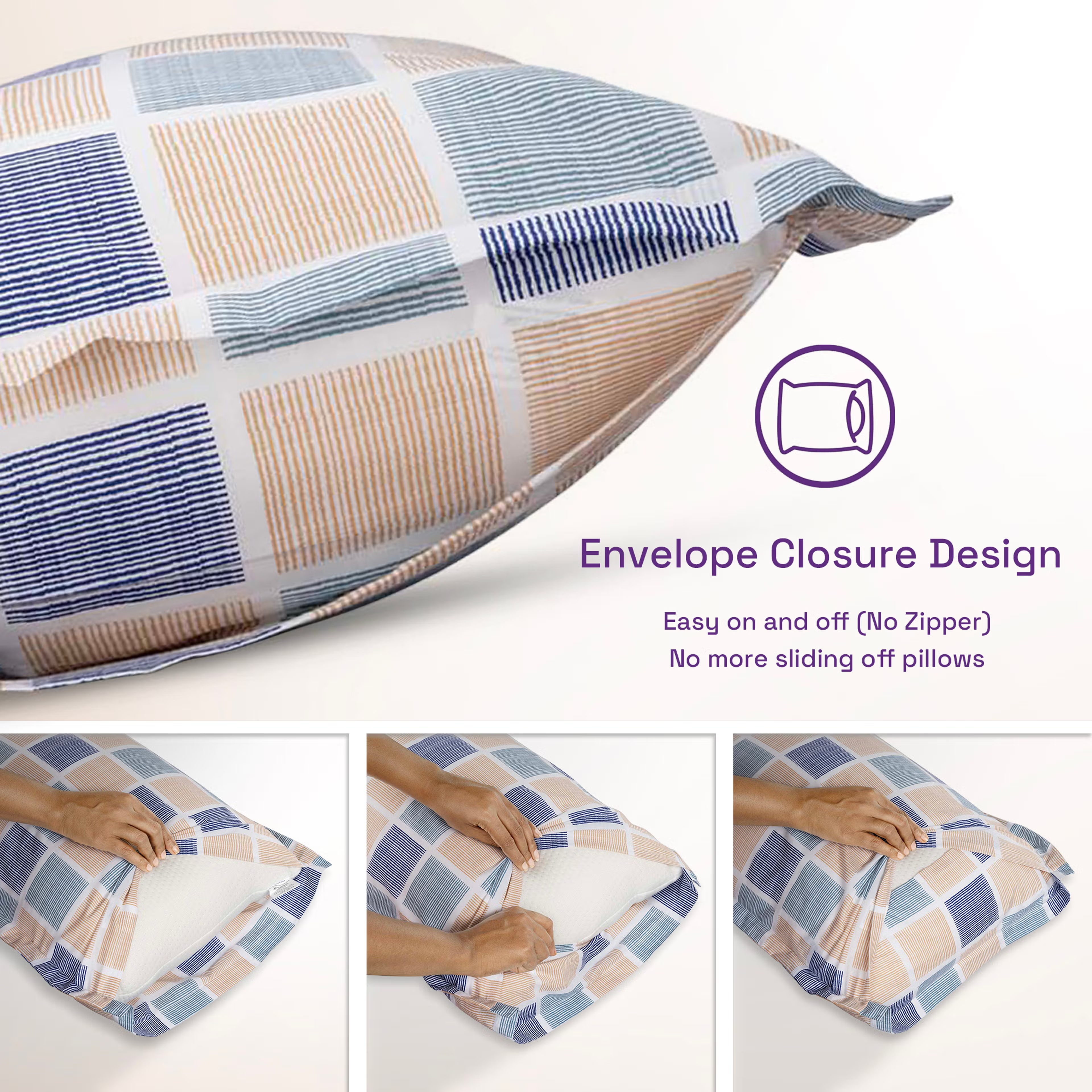 100% Cotton Pillow Cover | King Size 36x19 Inch | Set Of 4 | 160 TC | Chekkers Large, Set of 4, Cotton, Chekkers