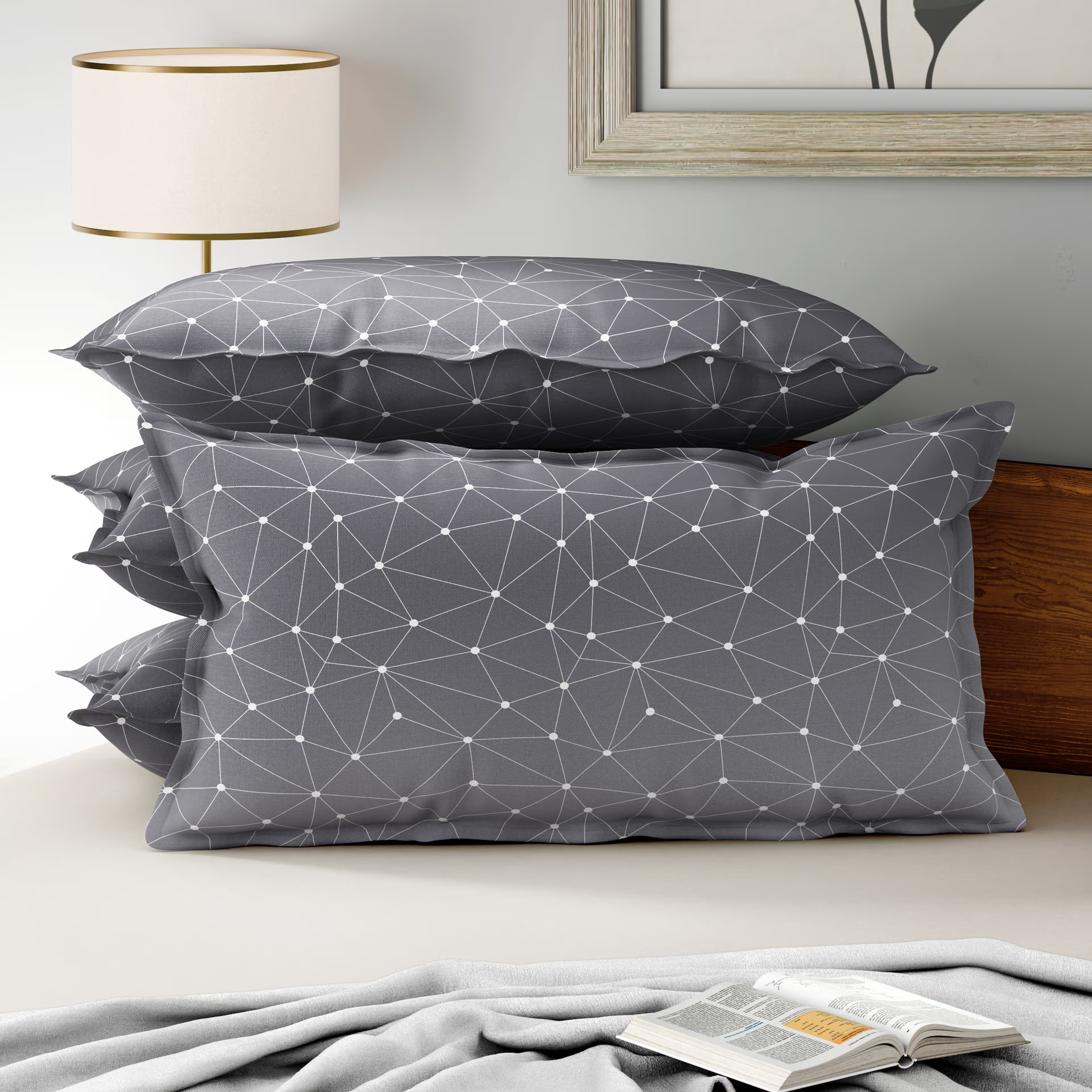 Home 44 100% Cotton Pillow Cover | King Size 36x19 Inch | Set Of 4 | 160 TC | Mario Large, Set of 4, Cotton, Mario