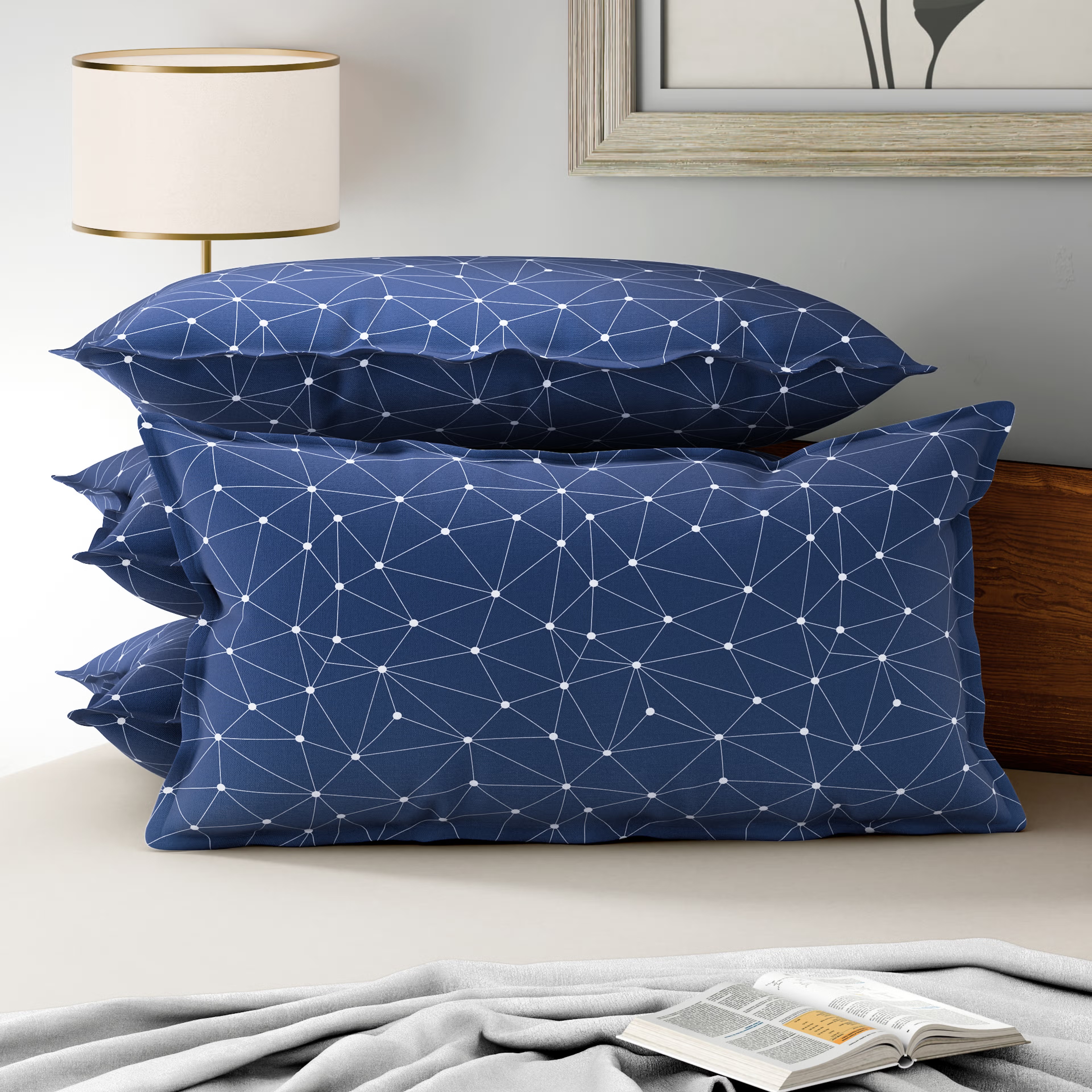 100% Cotton Pillow Cover | King Size 36x19 Inch | Set Of 4 | 160 TC | Nicole Large, Set of 4, Cotton, Nicole