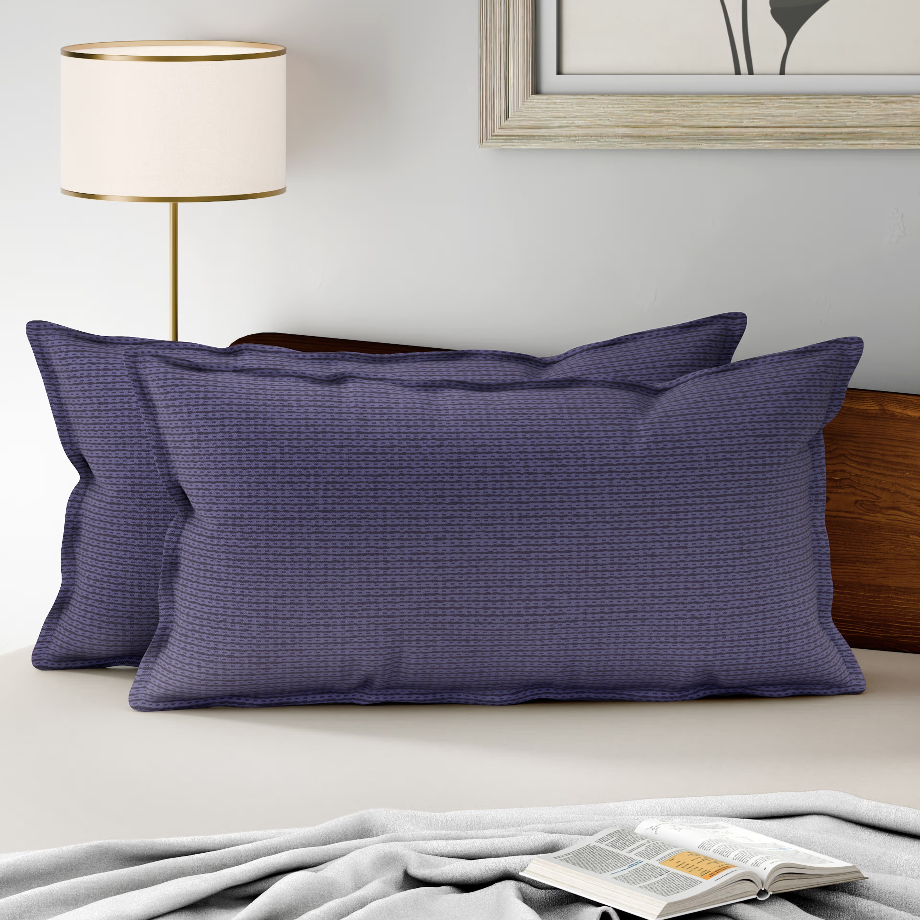 100% Cotton Pillow Cover | King Size 36x19 Inch | Set Of 2 | 160 TC | Ross Blue Large, Set of 2, Cotton, Ross Blue
