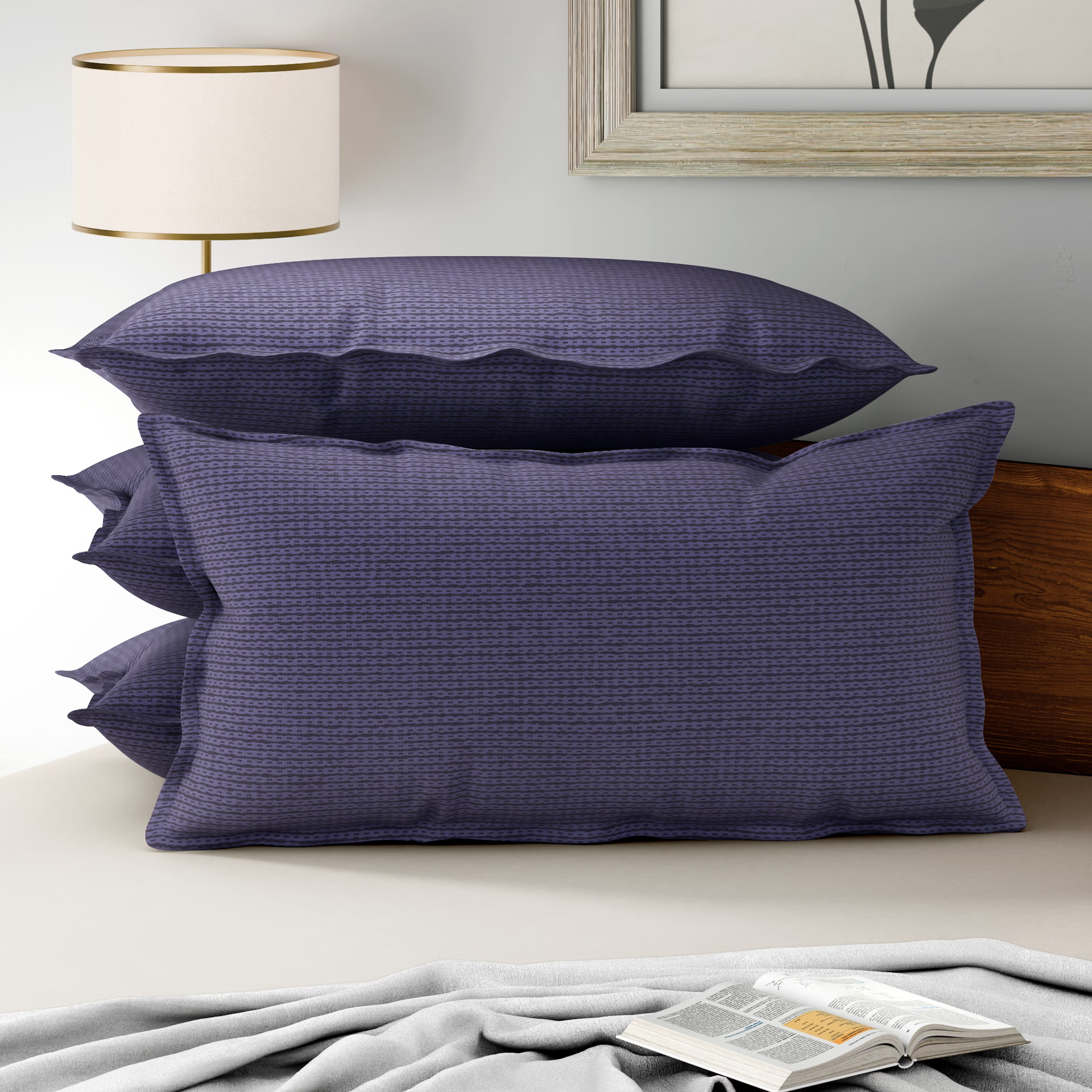 100% Cotton Pillow Cover | King Size 36x19 Inch | Set Of 4 | 160 TC | Ross Blue Large, Set of 4, Cotton, Ross Blue