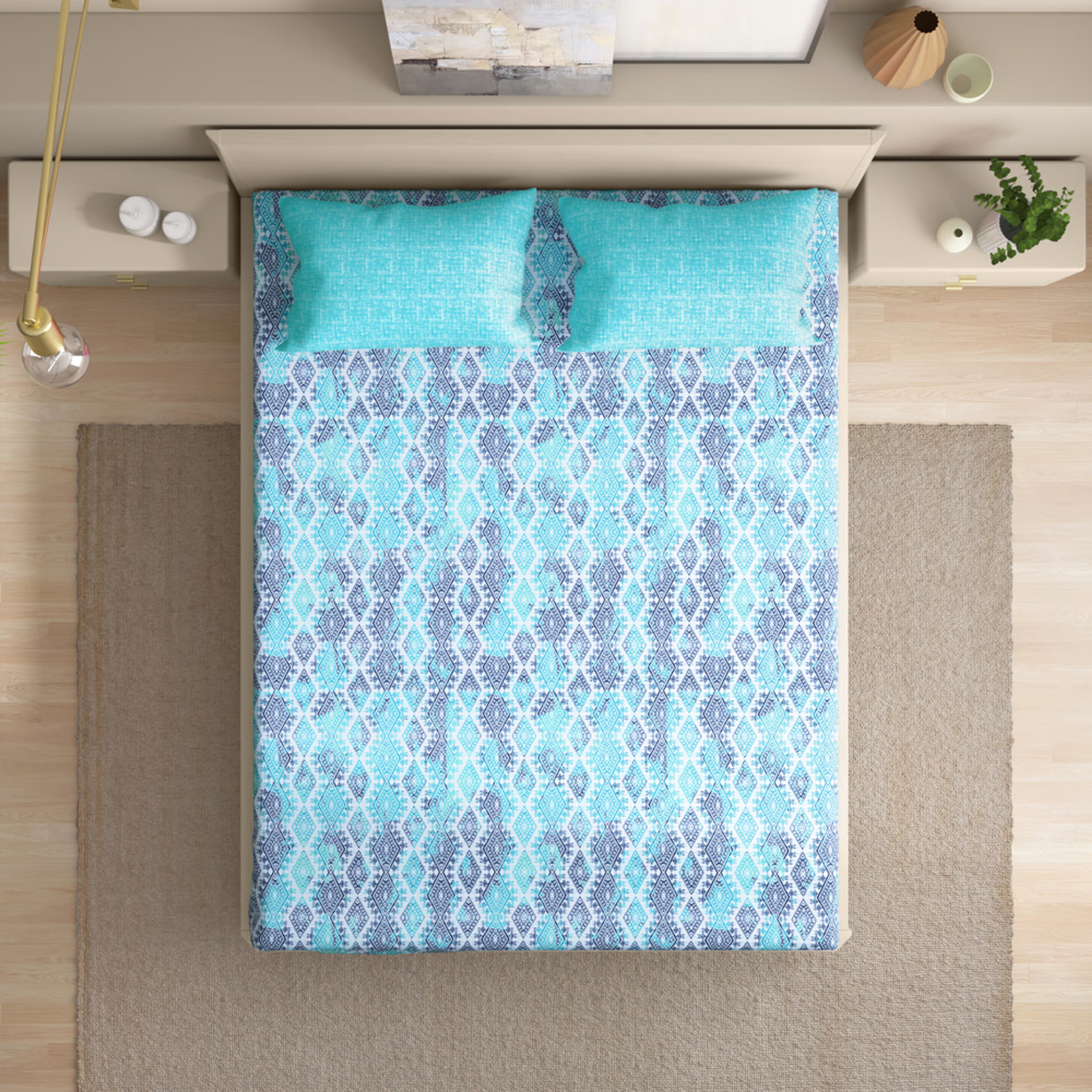 Home 31 100% Cotton 200 TC Fitted Bedsheet With 2 Pillow Covers | Seher King - 78" x 72\