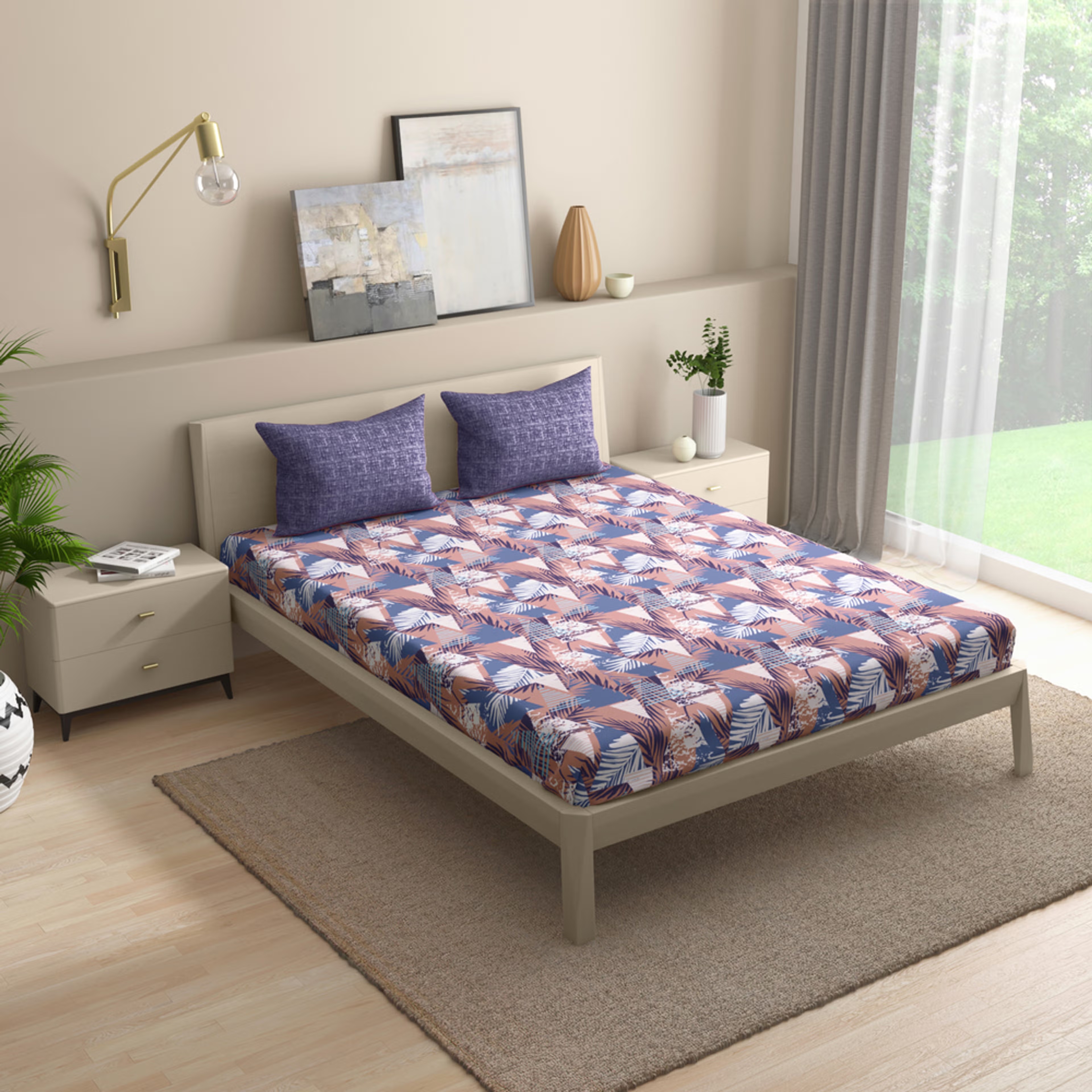 Wakefit 100% Cotton 200 TC Fitted Bedsheet With 2 Pillow Cover | Mambo King - 75" x 72\