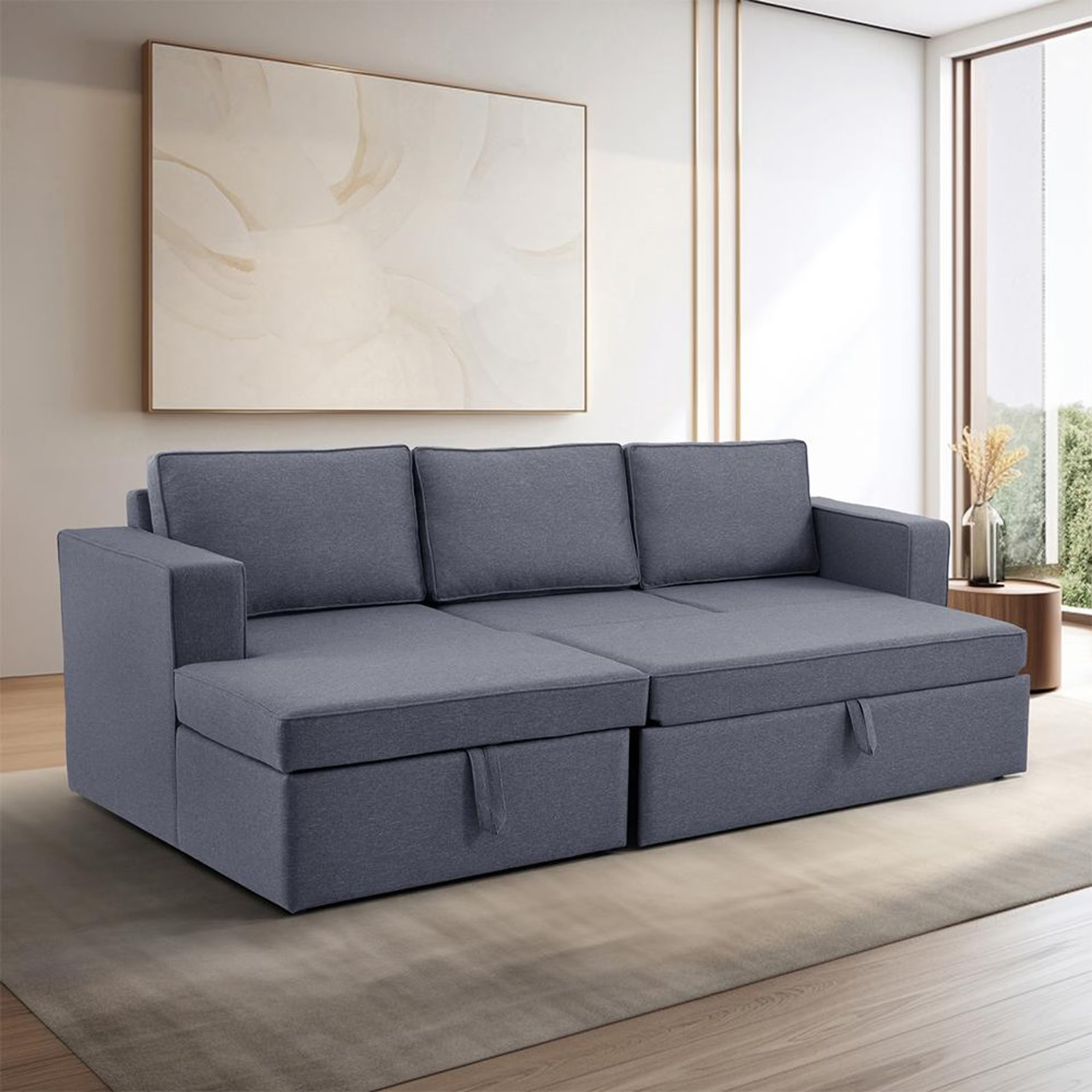 Wakefit Napper Convertible L Shape Sofa Cum Bed with Storage (2 Seater + Left Aligned Chaise) Set (2 Seater + Left Aligned Chaise), Omega Blue