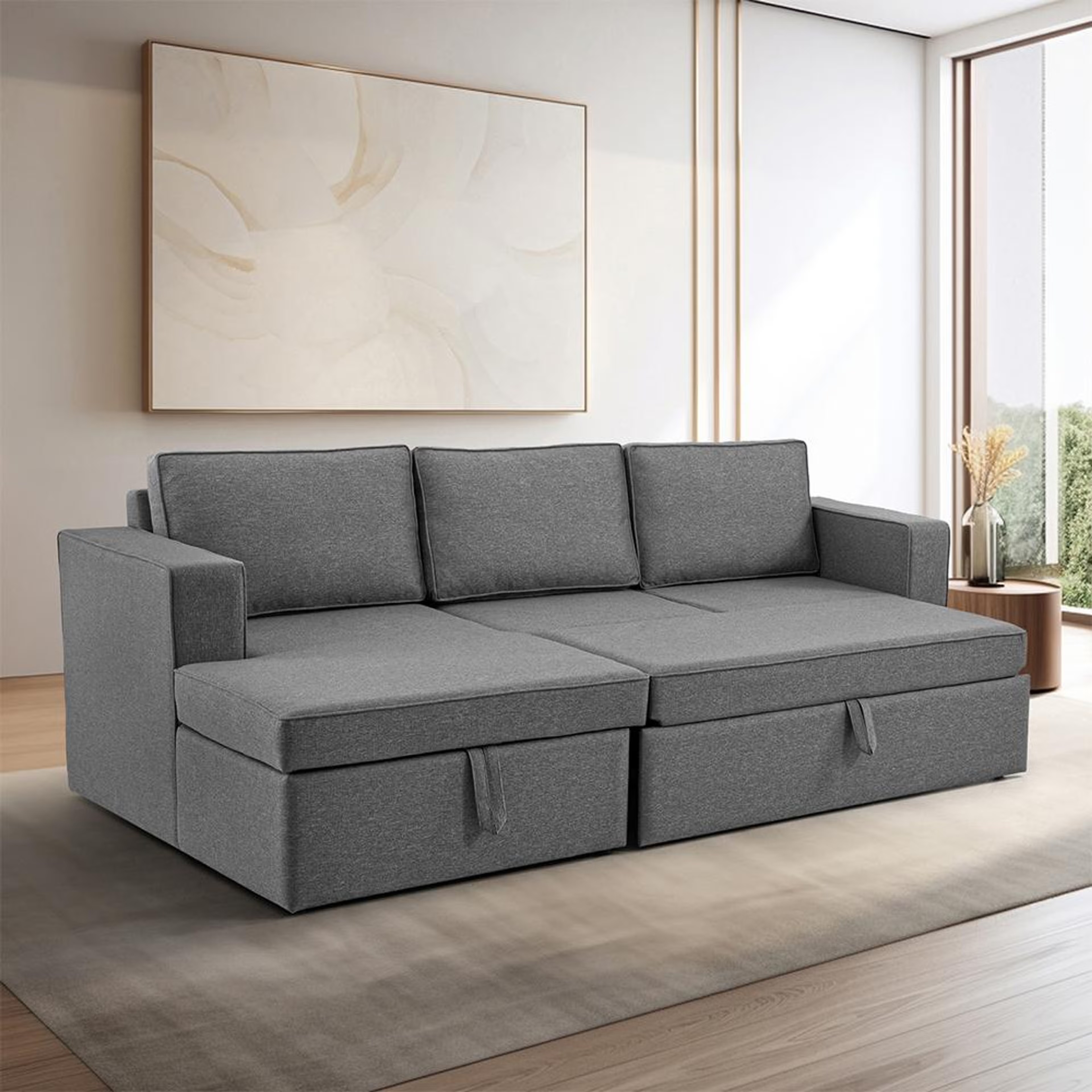 Home 34 Wakefit Napper Convertible L Shape Sofa Cum Bed with Storage (2 Seater + Left Aligned Chaise) Set (2 Seater + Left Aligned Chaise), Omega Grey