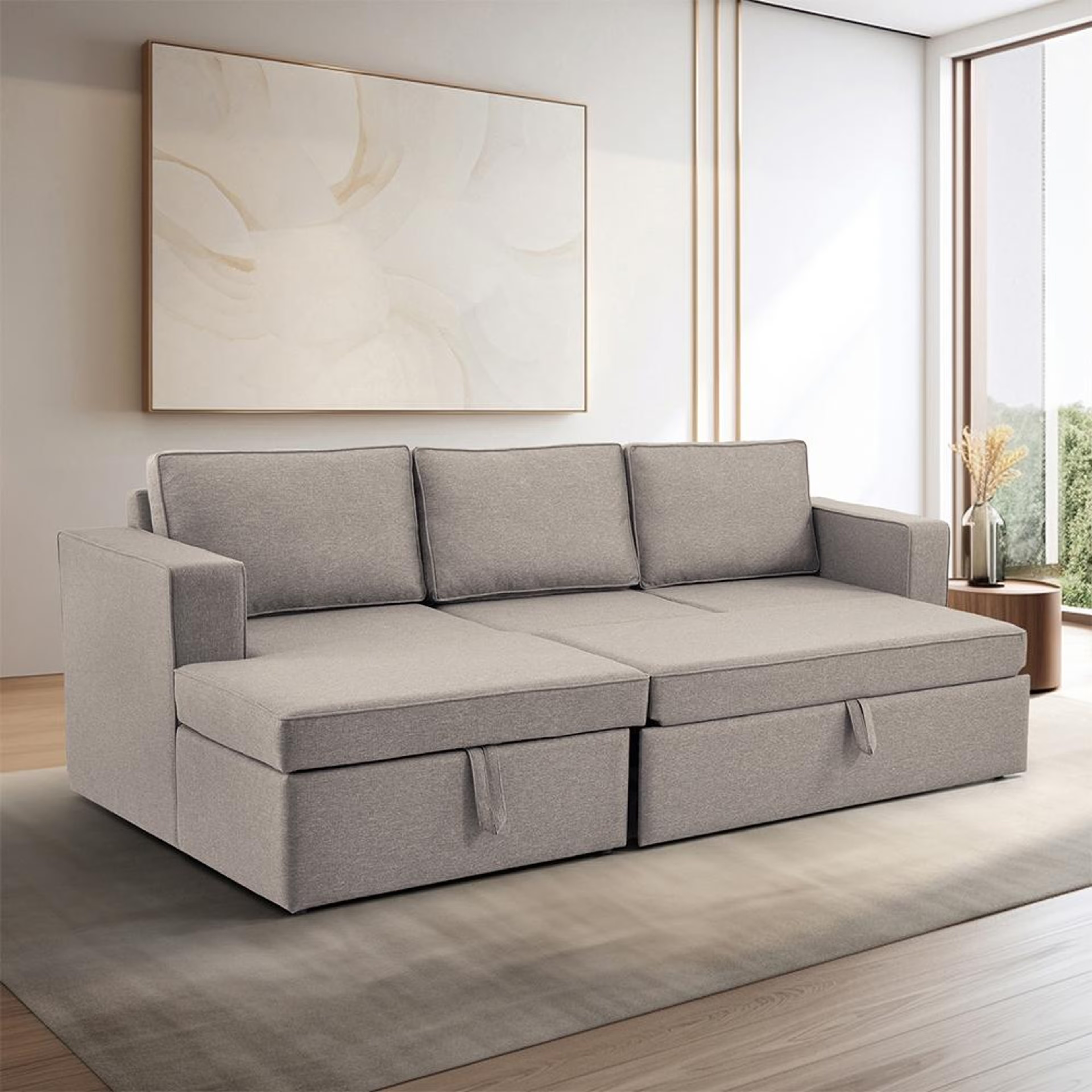 Wakefit Napper Convertible L Shape Sofa Cum Bed with Storage (2 Seater + Left Aligned Chaise) Set (2 Seater + Left Aligned Chaise), Omega Pearl