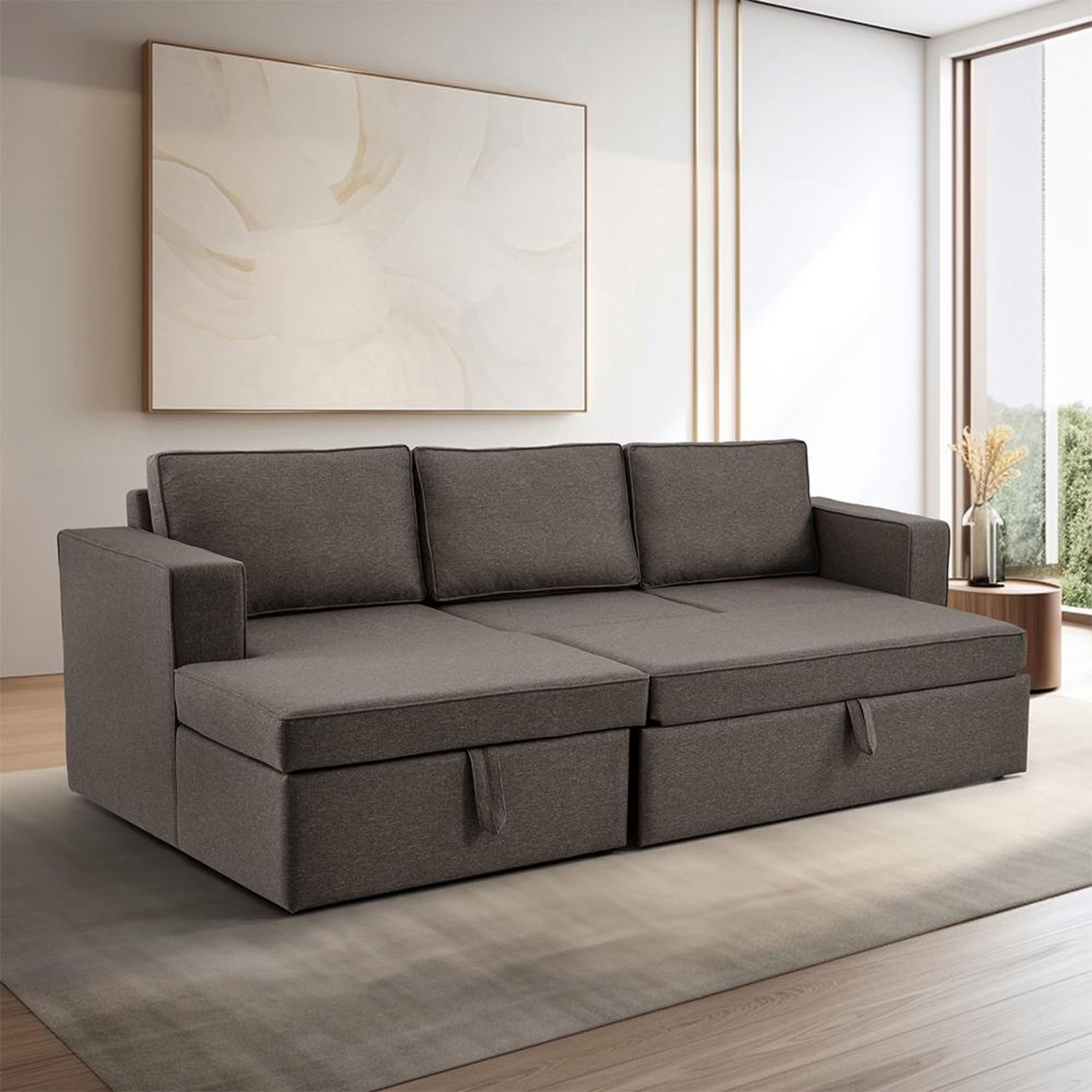 Wakefit Napper Convertible L Shape Sofa Cum Bed with Storage (2 Seater + Left Aligned Chaise) Set (2 Seater + Left Aligned Chaise), Omega Choco Brown