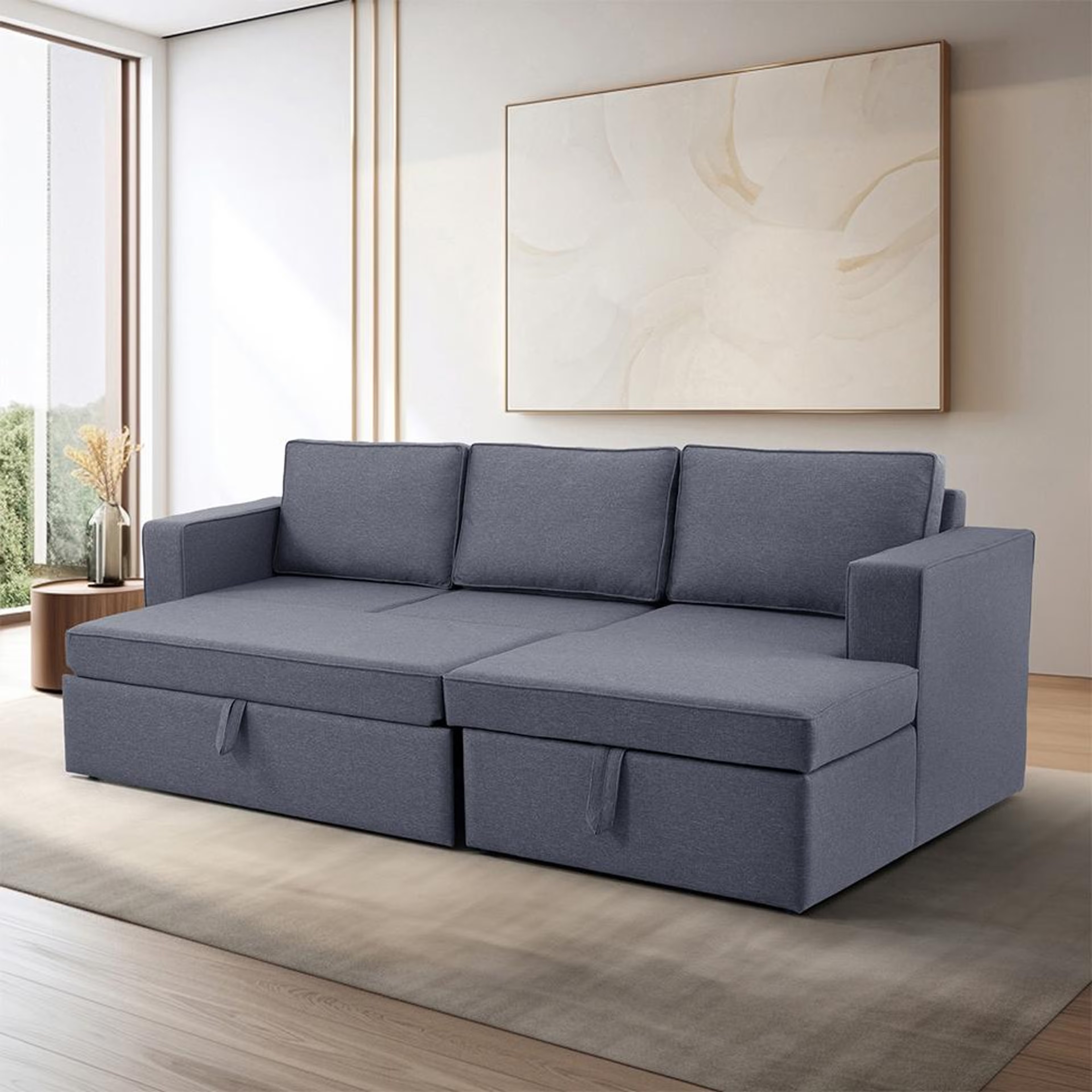 Wakefit Napper Convertible L Shape Sofa Cum Bed with Storage (2 Seater + Right Aligned Chaise) Set (2 Seater + Right Aligned Chaise), Omega Blue