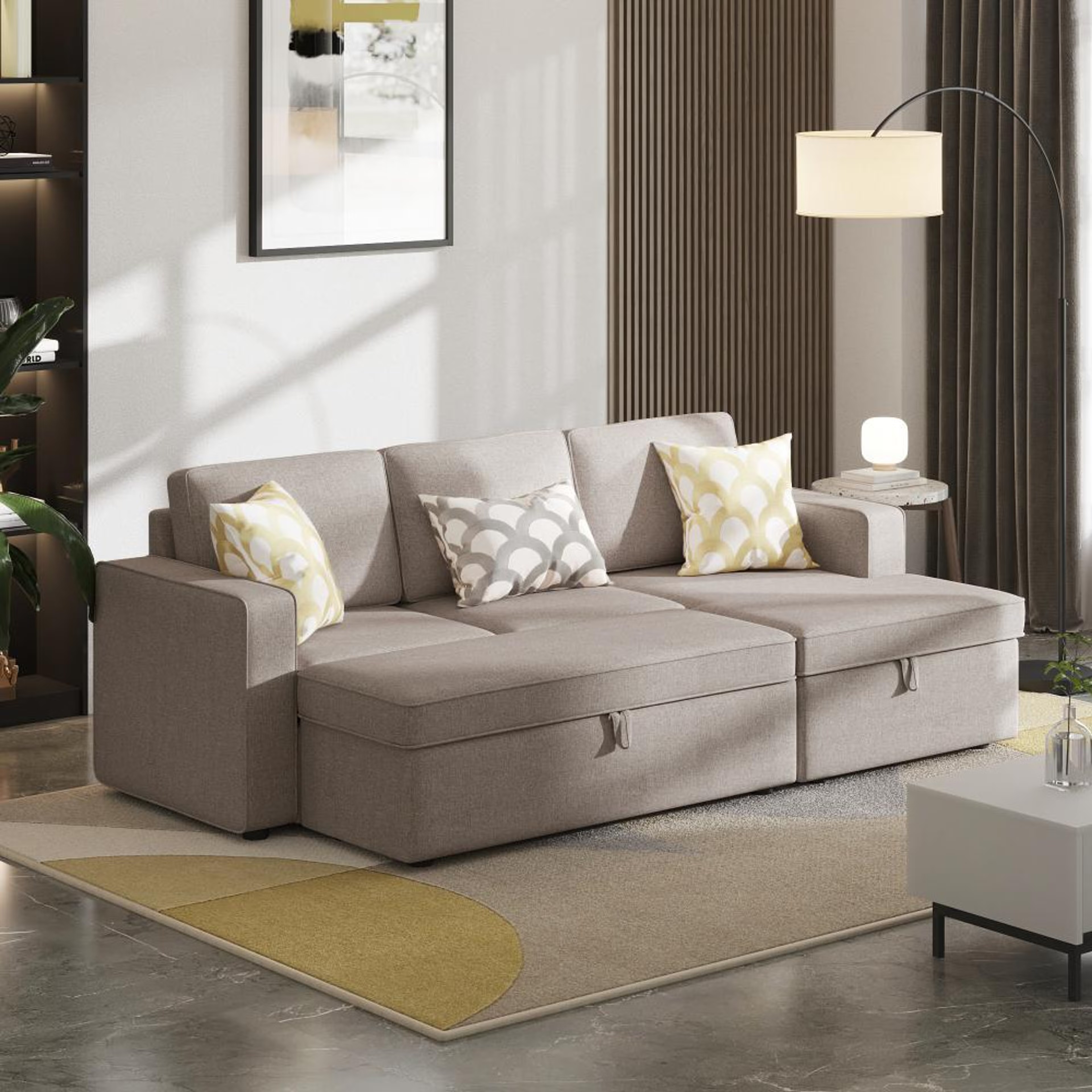 Wakefit Napper Convertible L Shape Sofa Cum Bed with Storage (2 Seater + Right Aligned Chaise) Set (2 Seater + Right Aligned Chaise), Omega Pearl