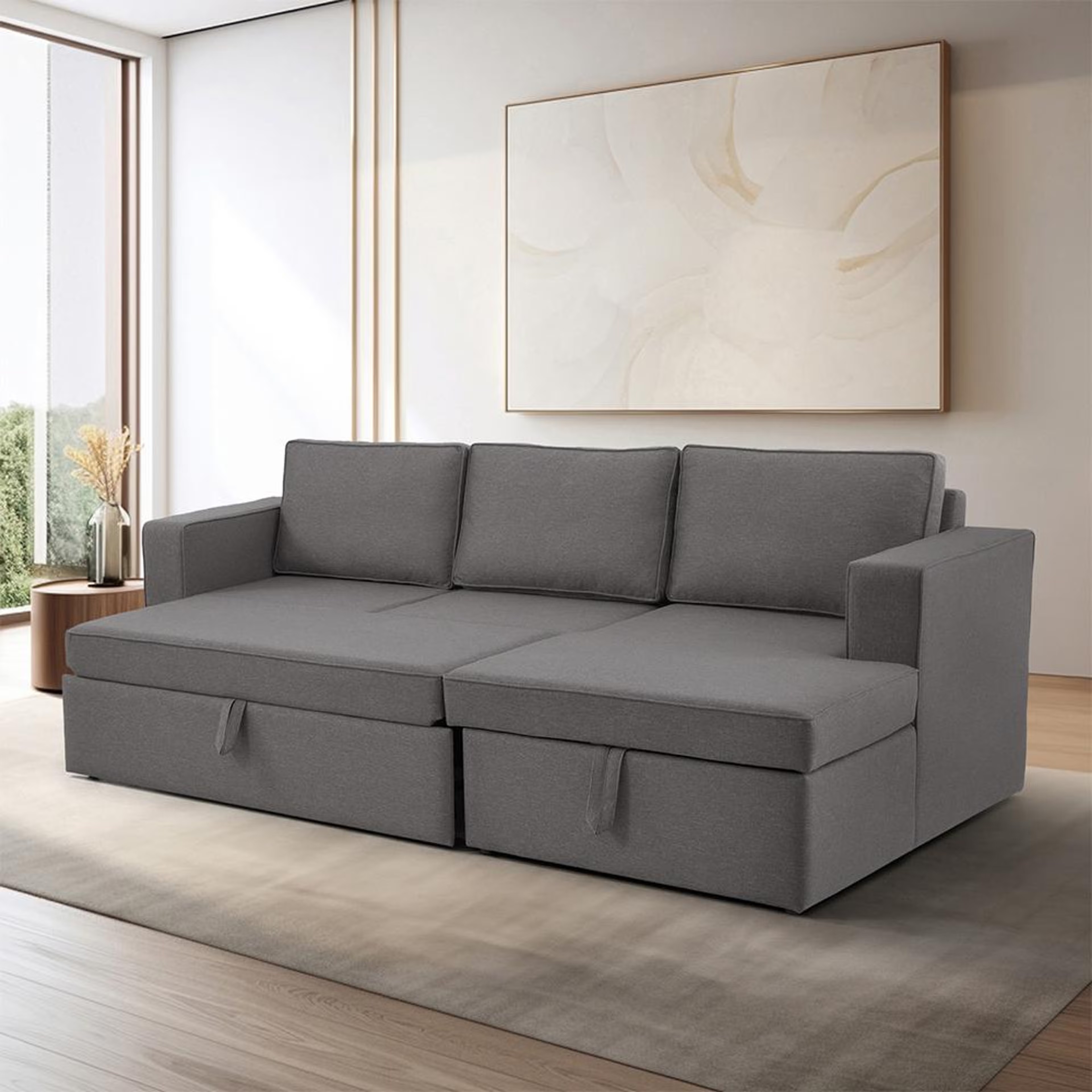 Wakefit Napper Convertible L Shape Sofa Cum Bed with Storage (2 Seater + Right Aligned Chaise) Set (2 Seater + Right Aligned Chaise), Omega Ash Grey