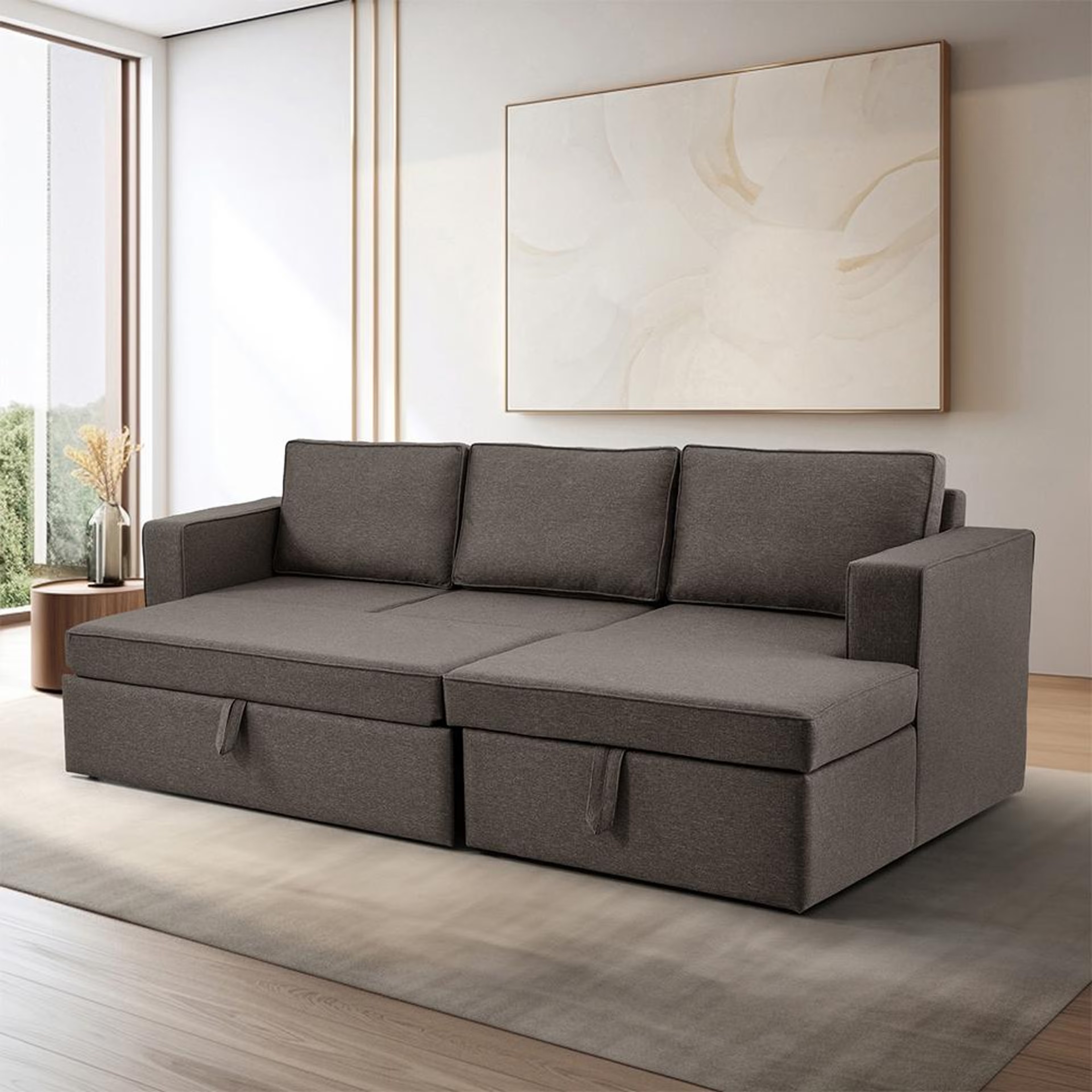 Wakefit Napper Convertible L Shape Sofa Cum Bed with Storage (2 Seater + Right Aligned Chaise) Set (2 Seater + Right Aligned Chaise), Omega Choco Brown