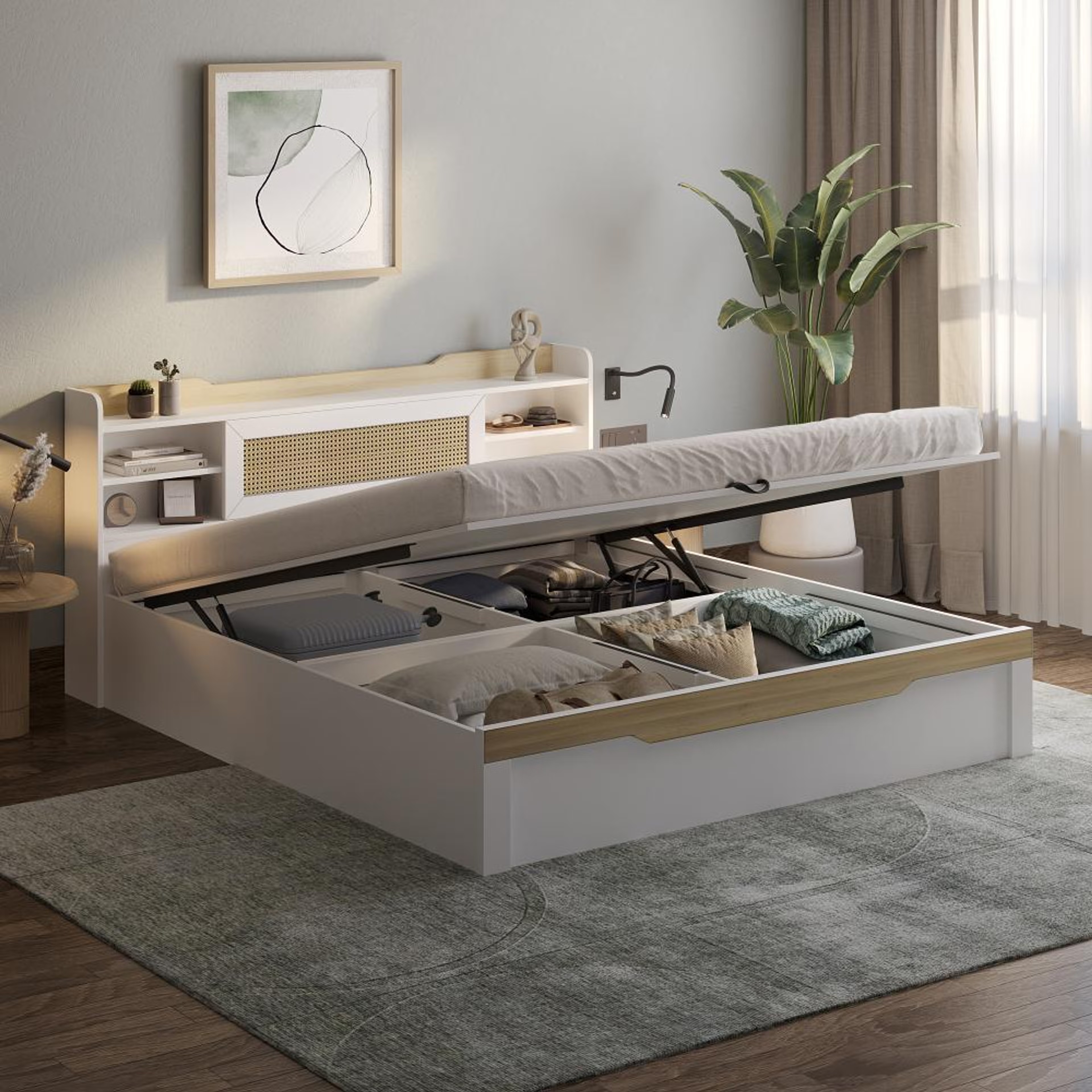 Wakefit Halos King Storage Engineered Wood Bed with Hydraulic mechanism King - 78" x 72\