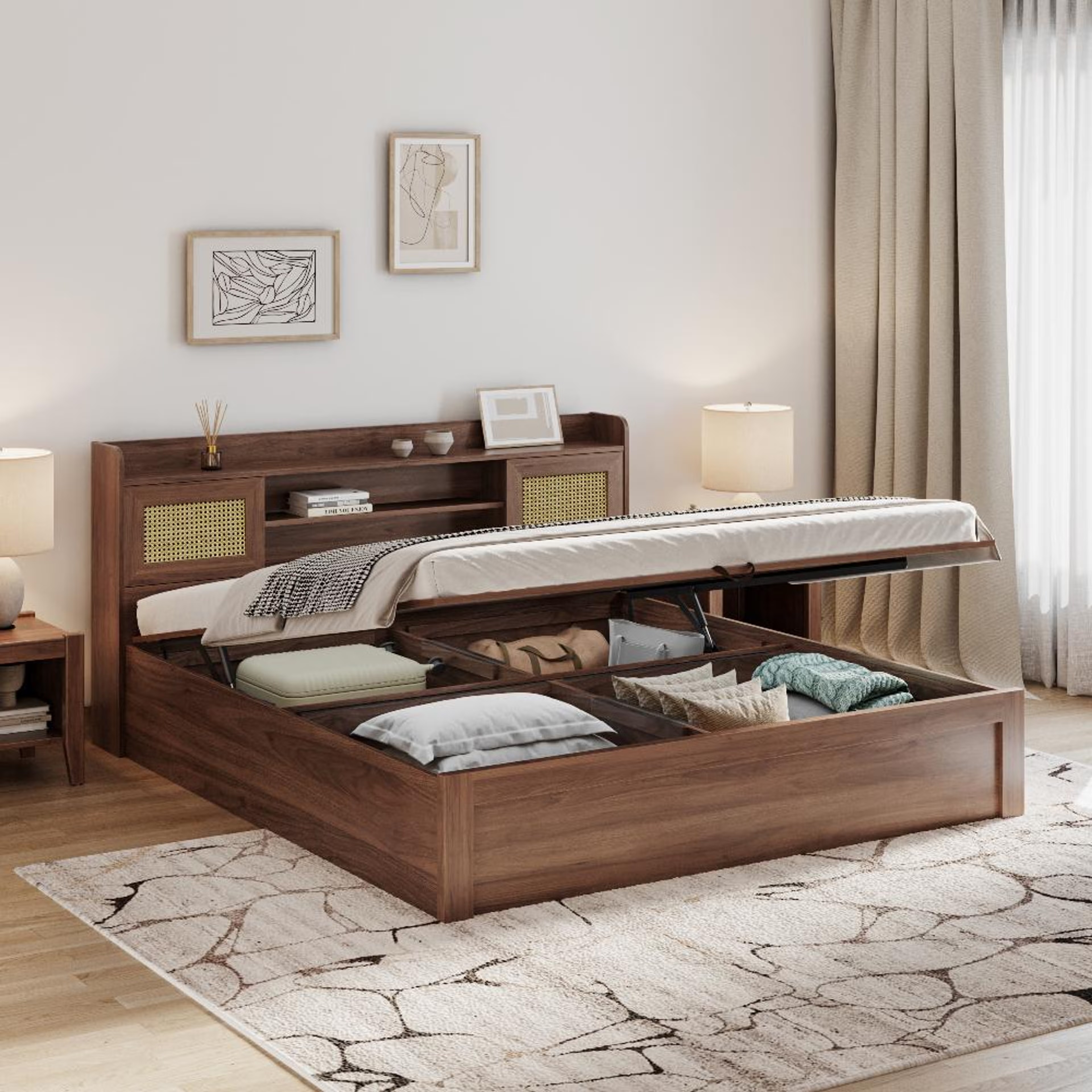 Wakefit Tesser King Storage Engineered Wood Bed with Hydraulic mechanism King - 78" x 72\