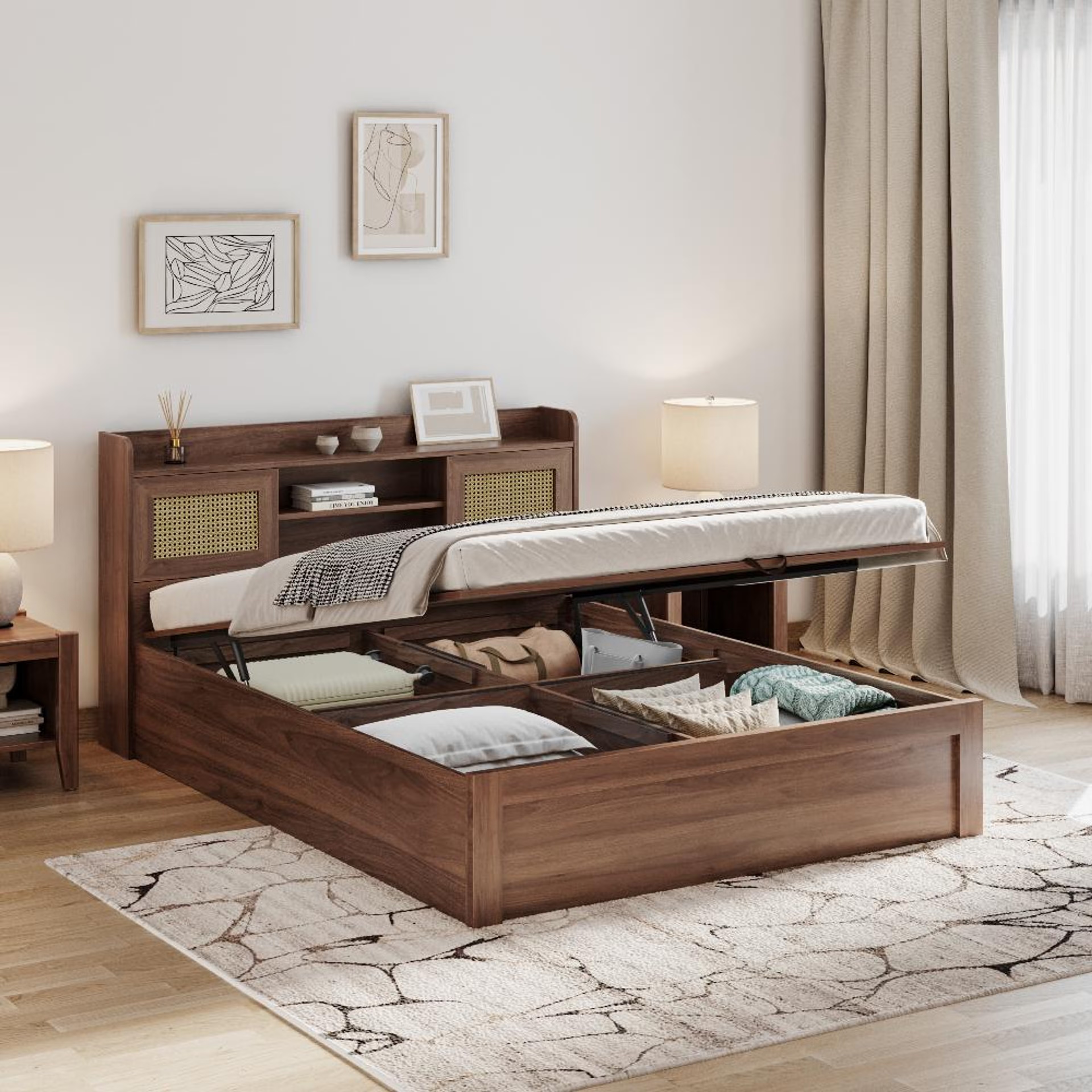 Home 41 Wakefit Tesser Queen Storage Engineered Wood Bed with Hydraulic mechanism Queen - 78" x 60\