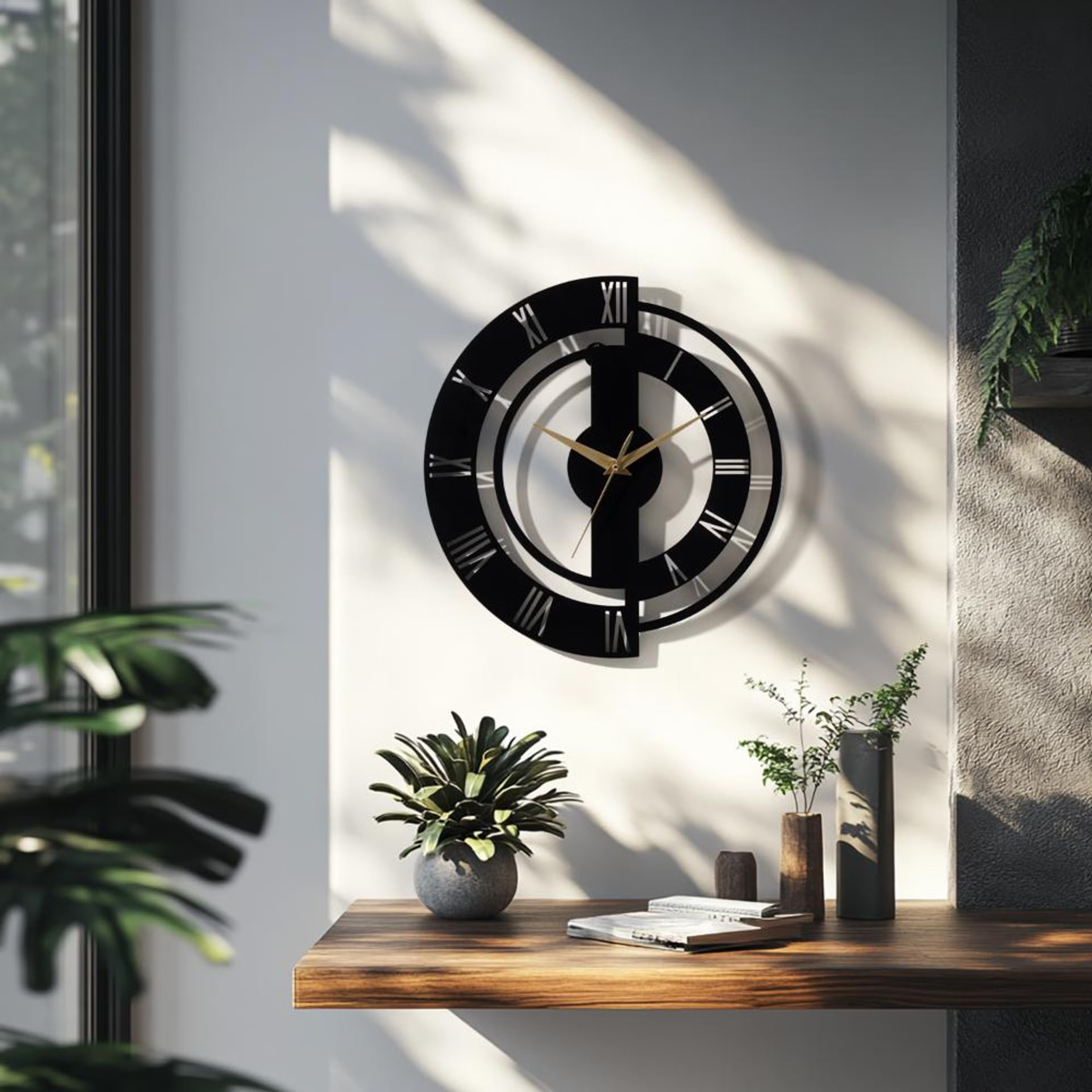 Metal Analog Wall Clock Big | 20 Inch | Laser Cut Abstract Home Decor & Gifting Option | For Living Room Study Bedroom & Office Decor | Shadowfall Metal Wall Clock D500 500 MM, Black