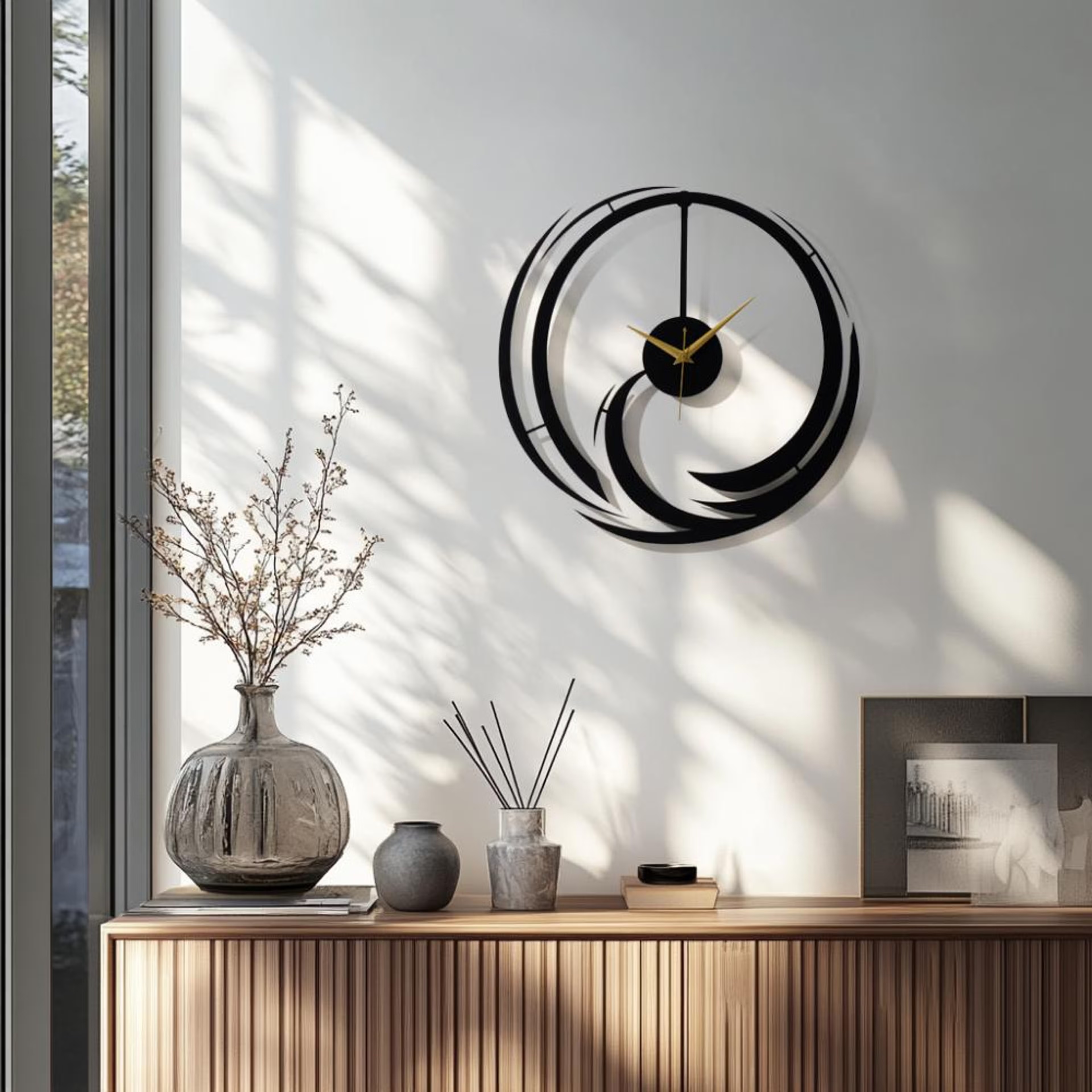 Metal Analog Wall Clock Big | 20 Inch | Laser Cut Abstract Home Decor & Gifting Option | For Living Room Study Bedroom & Office Decor | Eternia Metal Wall Clock D500 550 MM, Black