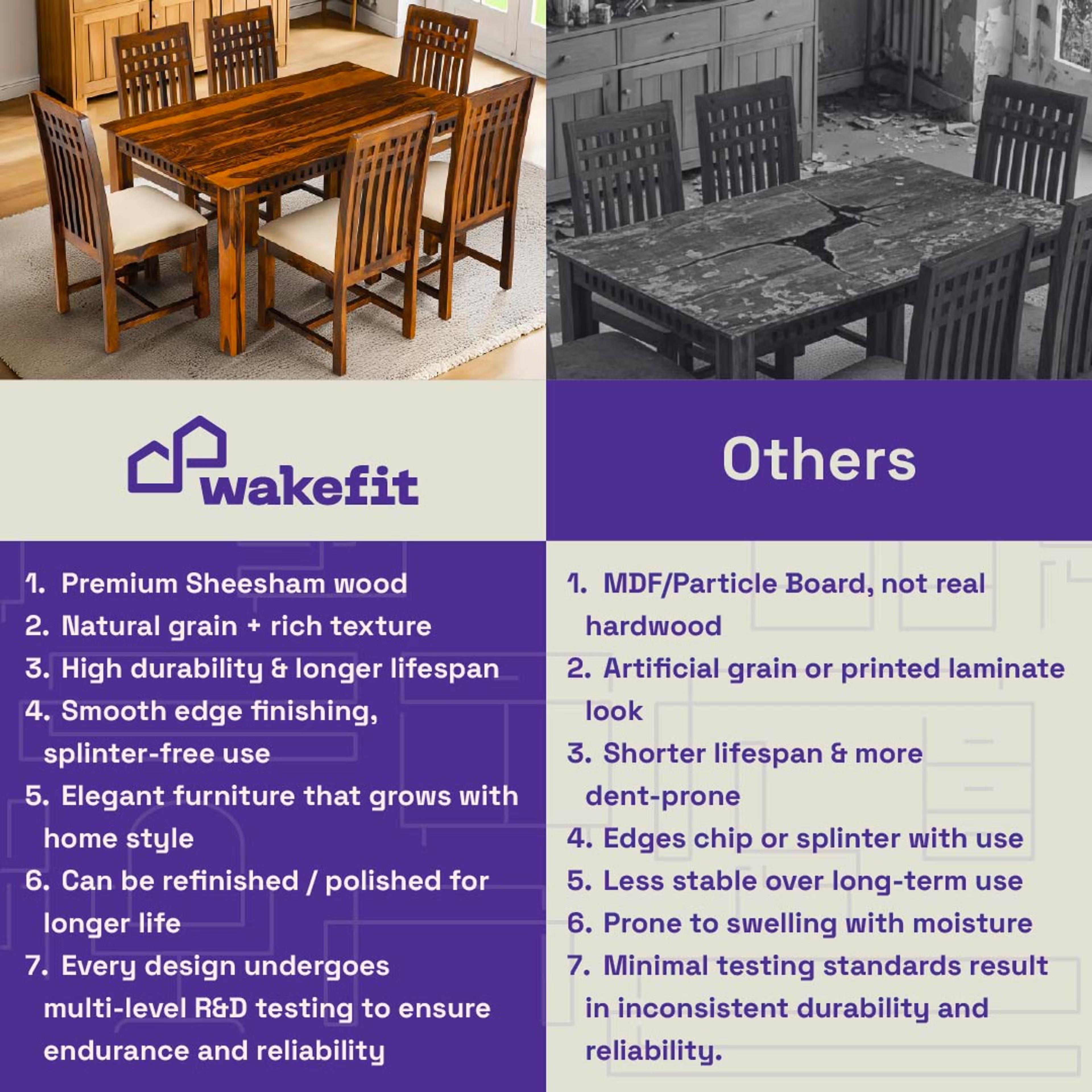 Wakefit Nuvetta Sheesham Wood 6 Seater Dining Set 6 Seater Table with Chair, Natural Sheesham 10 Wakefit Nuvetta Sheesham Wood 6 Seater Dining Set 6 Seater Table with Chair, Natural Sheesham