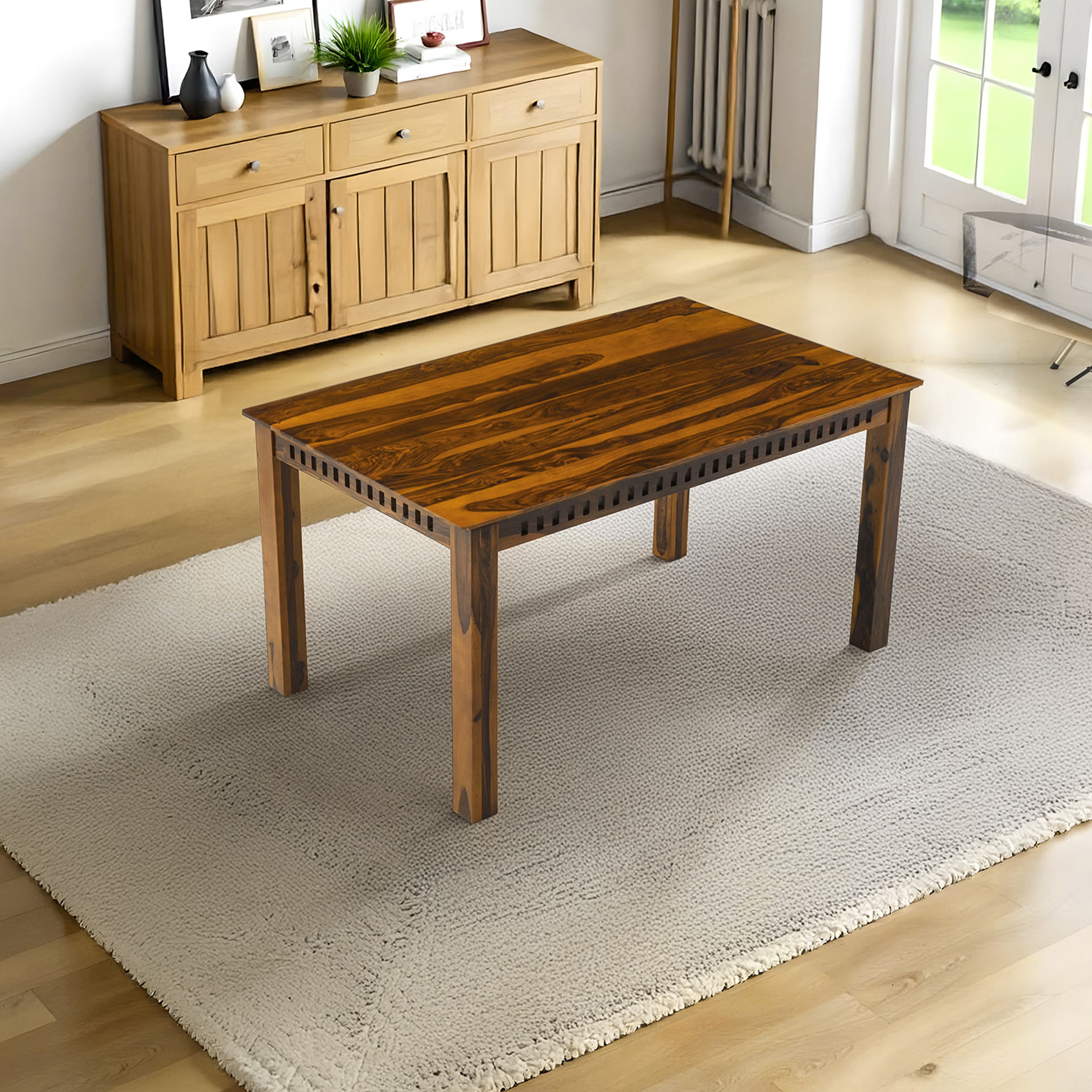 Wakefit Nuvetta Sheesham Wood 6 Seater Dining Set 6 Seater Table with Chair, Natural Sheesham