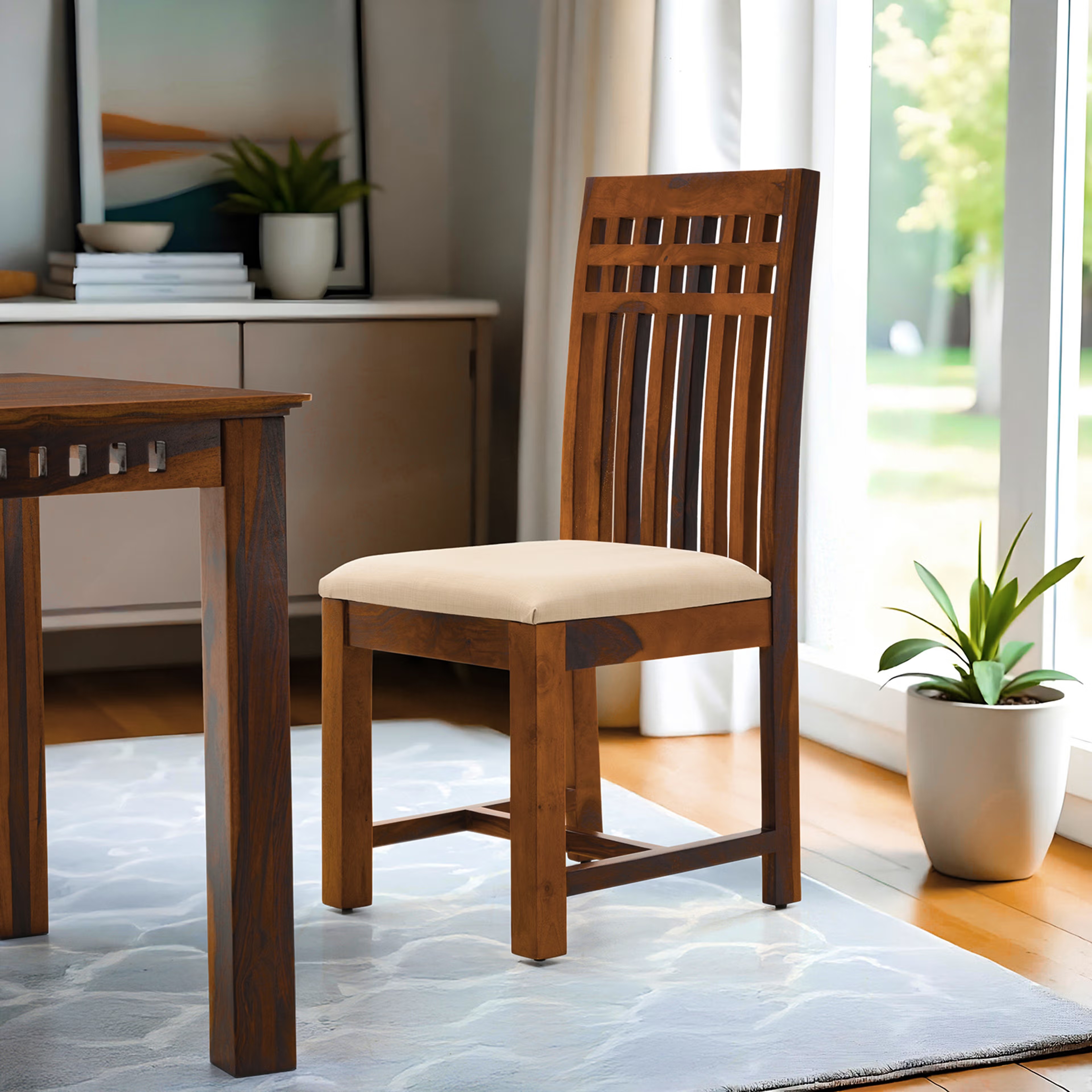 Wakefit Nuvetta Sheesham Wood 6 Seater Dining Set 6 Seater Table with Chair, Natural Sheesham