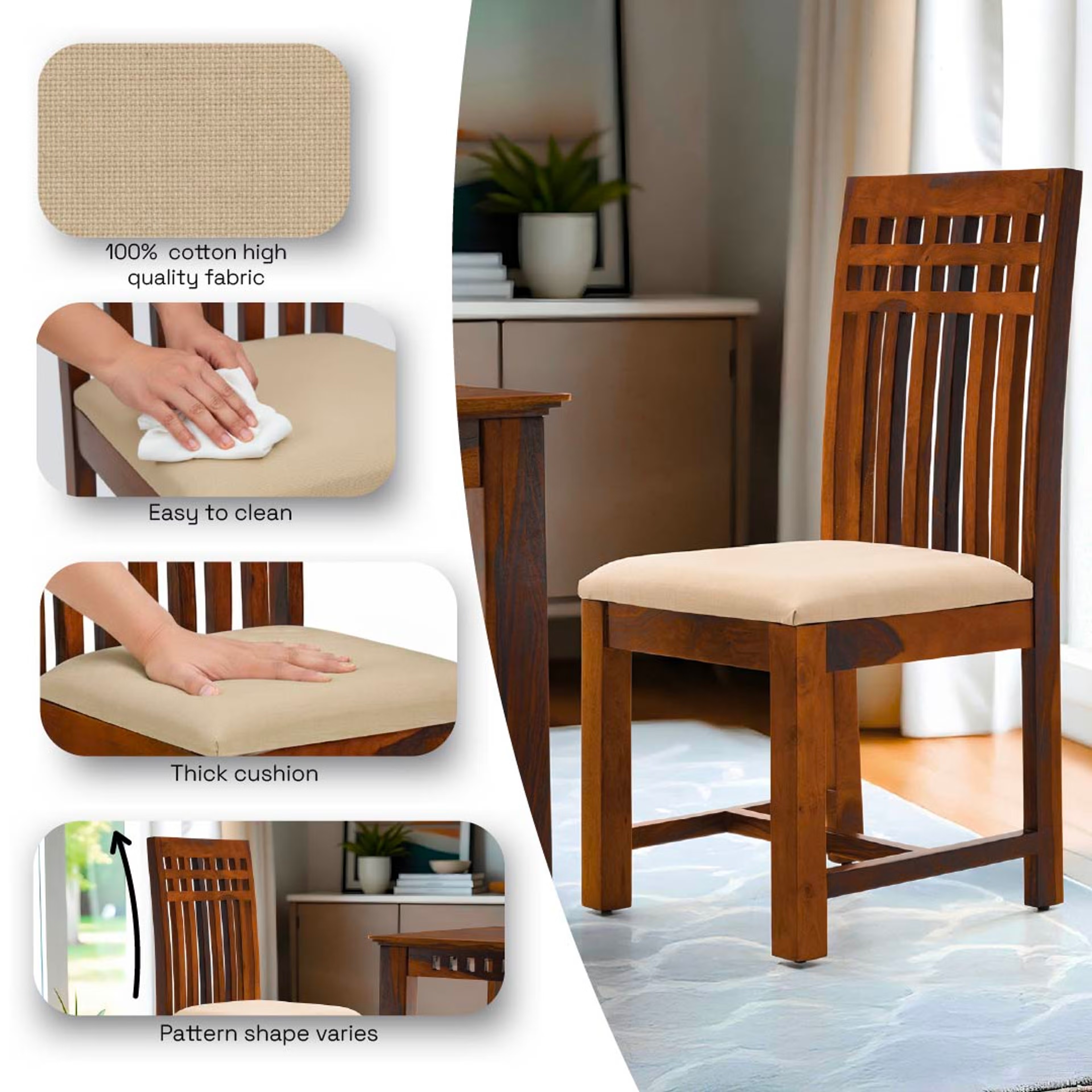Wakefit Nuvetta Sheesham Wood 6 Seater Dining Set 6 Seater Table with Chair, Natural Sheesham 5 Wakefit Nuvetta Sheesham Wood 6 Seater Dining Set 6 Seater Table with Chair, Natural Sheesham