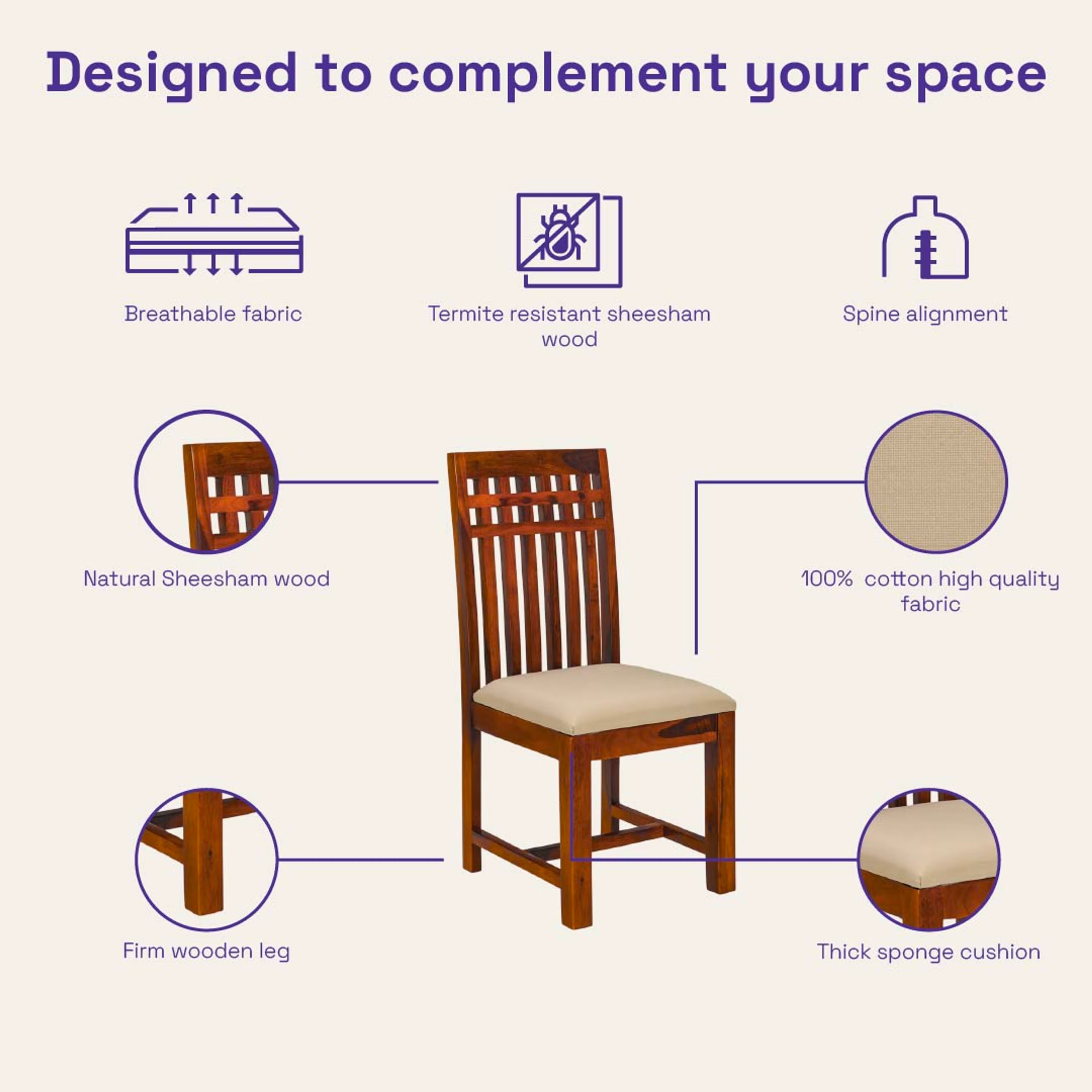 Wakefit Nuvetta Sheesham Wood 6 Seater Dining Set 6 Seater Table with Chair, Natural Sheesham 7 Wakefit Nuvetta Sheesham Wood 6 Seater Dining Set 6 Seater Table with Chair, Natural Sheesham