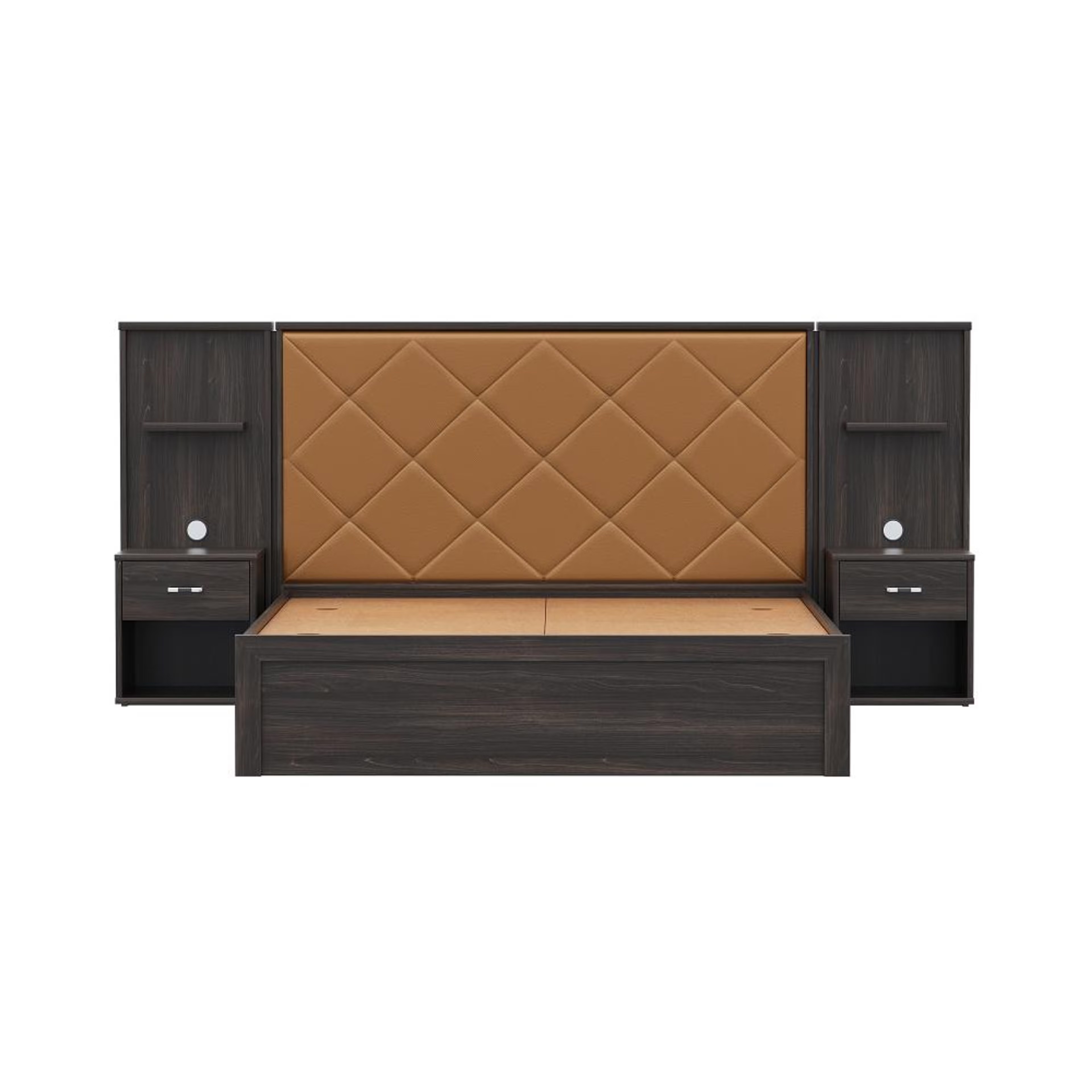 Home 32 Wakefit Noctis Queen Storage Engineered Wood Bed With Camel Fabric Upholstered Headboard Queen - 78" x 60\