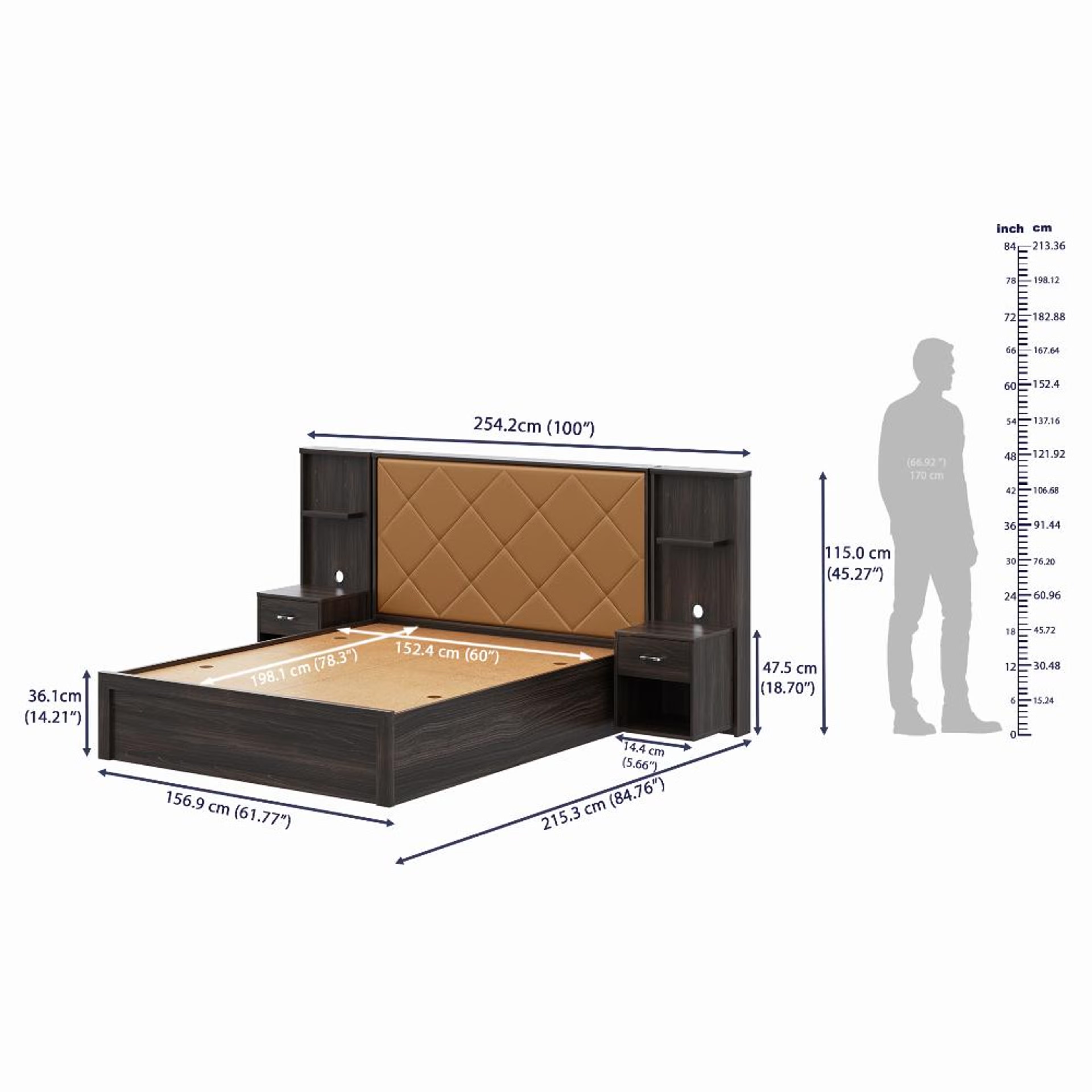 Wakefit Noctis Queen Storage Engineered Wood Bed With Camel Fabric Upholstered Headboard Queen - 78" x 60 7 Wakefit Noctis Queen Storage Engineered Wood Bed With Camel Fabric Upholstered Headboard Queen - 78" x 60\