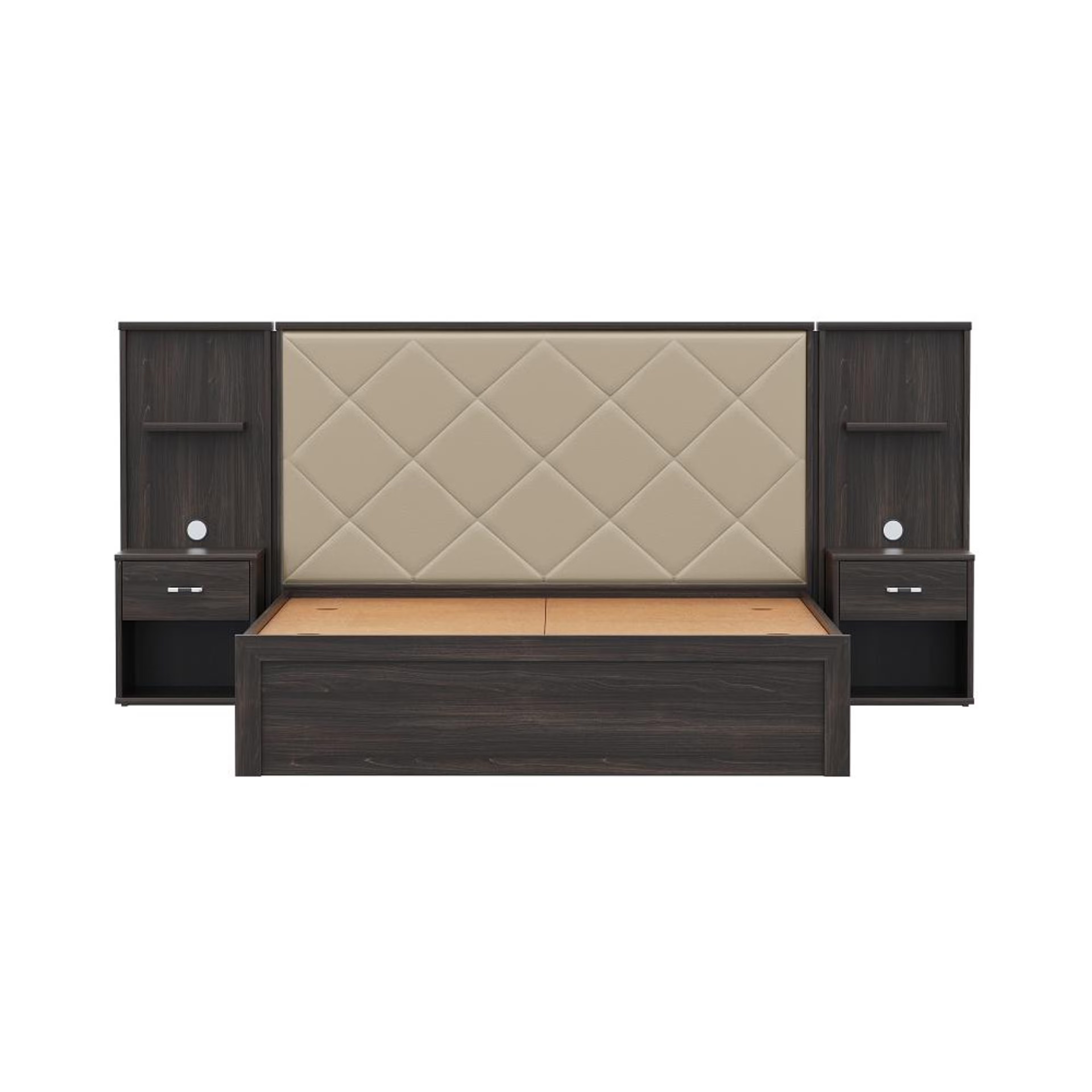 Home 39 Wakefit Noctis Queen Storage Engineered Wood Bed With Beige Fabric Upholstered Headboard Queen - 78" x 60\