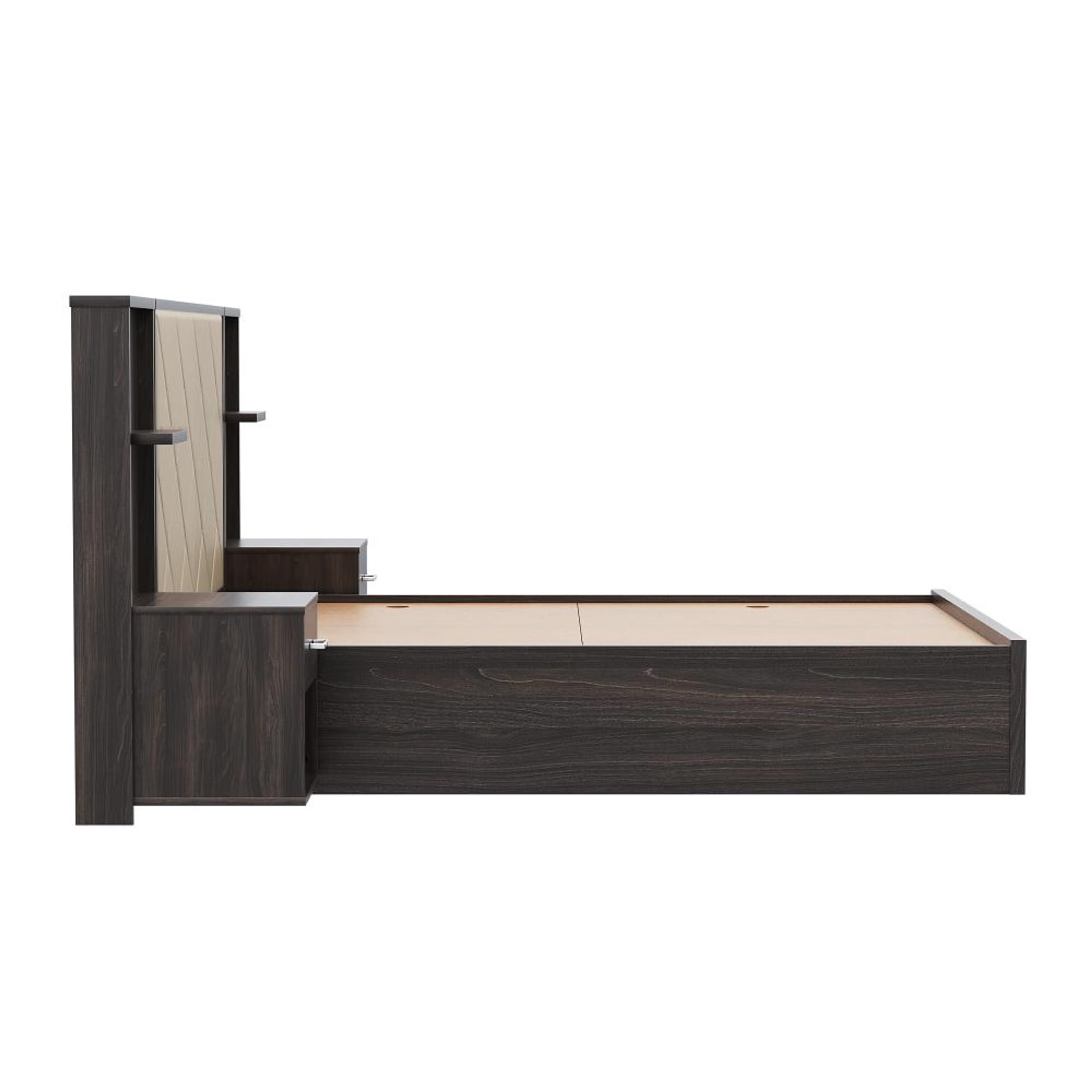 Home 40 Wakefit Noctis Queen Storage Engineered Wood Bed With Beige Fabric Upholstered Headboard Queen - 78" x 60\