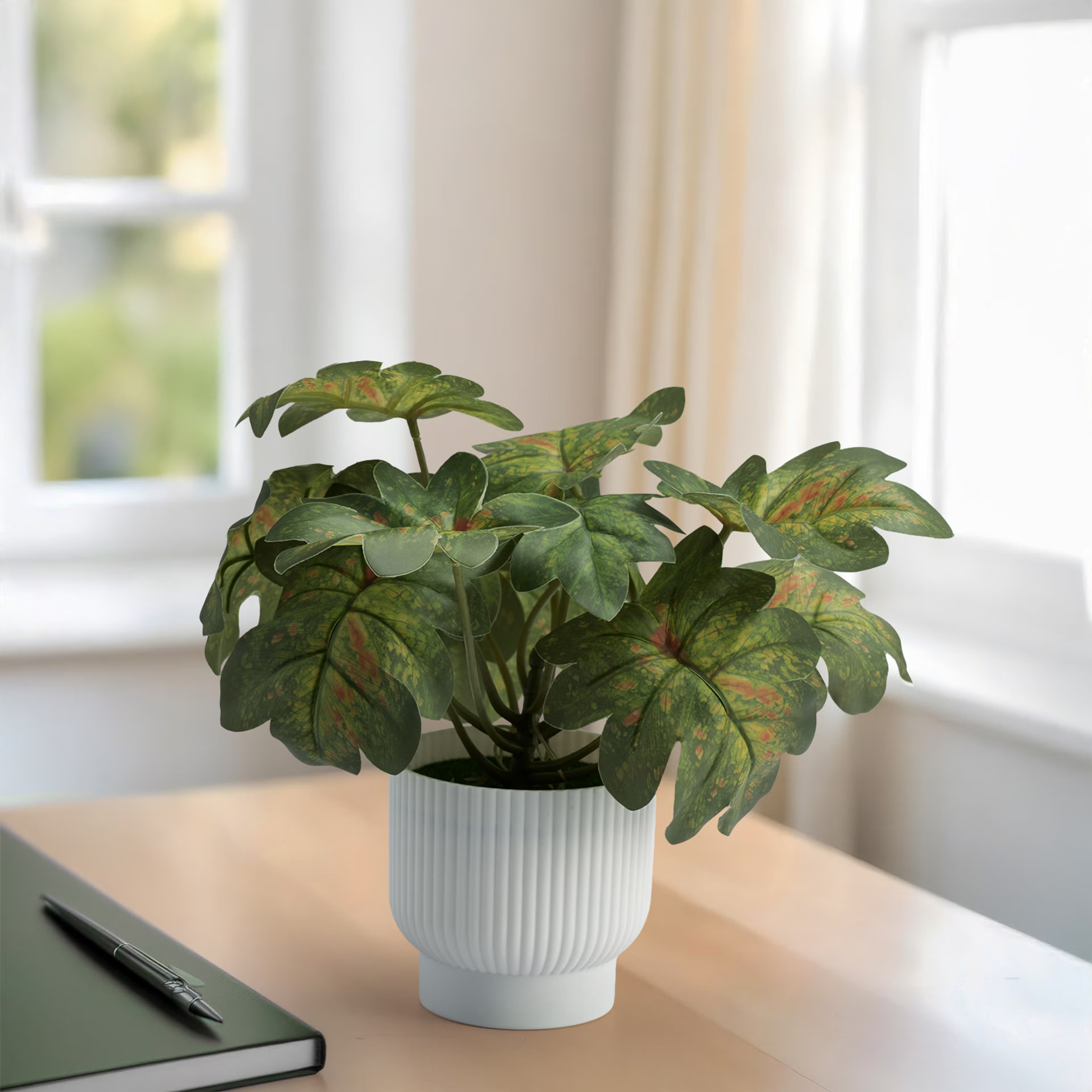 Table Top Artificial Plant with Plastic Pot | Indoor & Outdoor Decor Item | Ideal for Coffee Tables, Office Desks, Shelves & Patio | 9 Inch Plant | Aurellin Artificial Plant Plastic, Set of 1, Green
