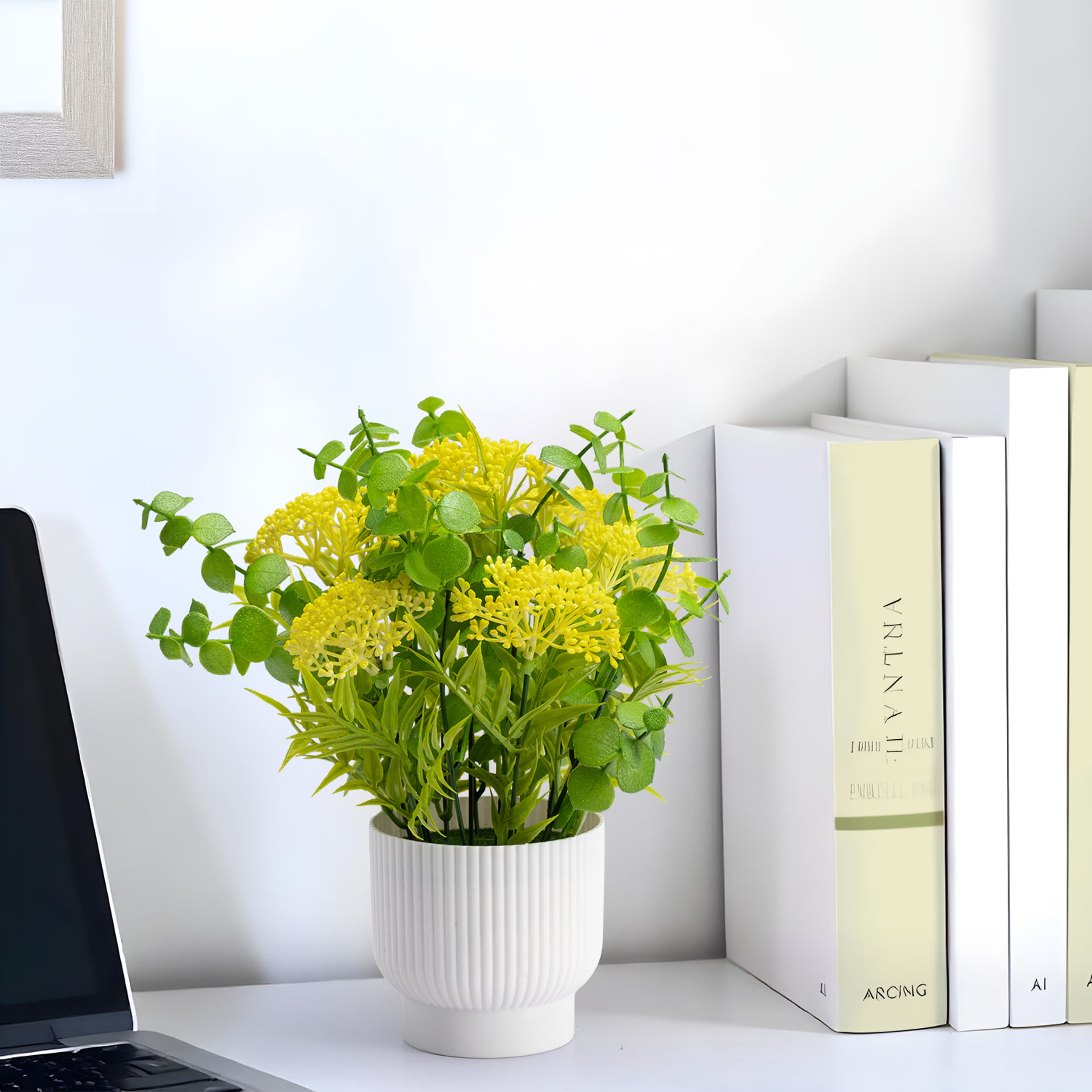 Home 39 Table Top Artificial Plant with Plastic Pot | Indoor & Outdoor Decor Item | Ideal for Coffee Tables, Office Desks, Shelves & Patio | 9 Inch Plant | Sylvadea Artificial Plant Plastic, Set of 1, Green