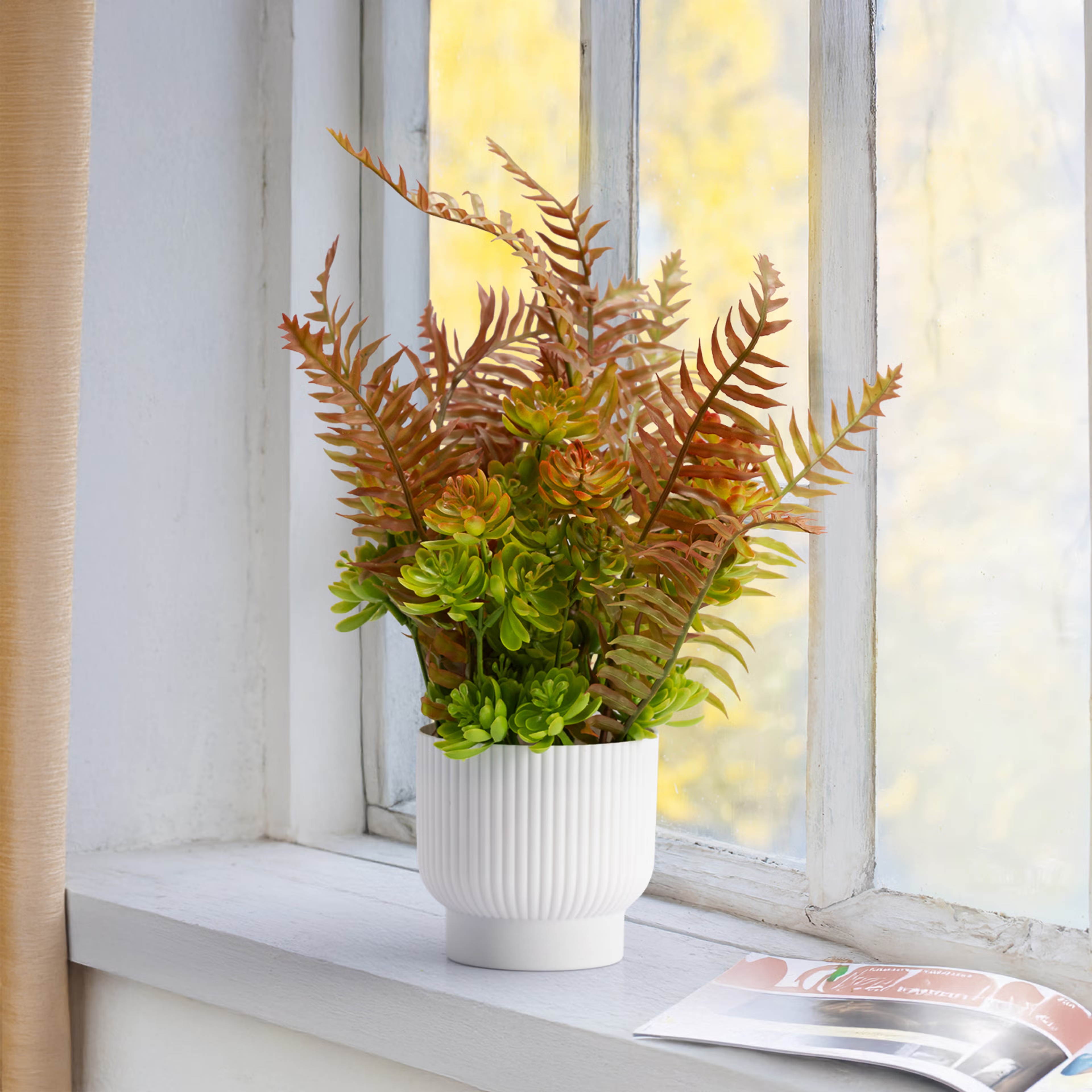 Table Top Artificial Plant with Plastic Pot | Indoor & Outdoor Decor Item | Ideal for Coffee Tables, Office Desks, Shelves & Patio | 9 Inch Plant | Glimosa Artificial Plant Plastic, Set of 1, Green