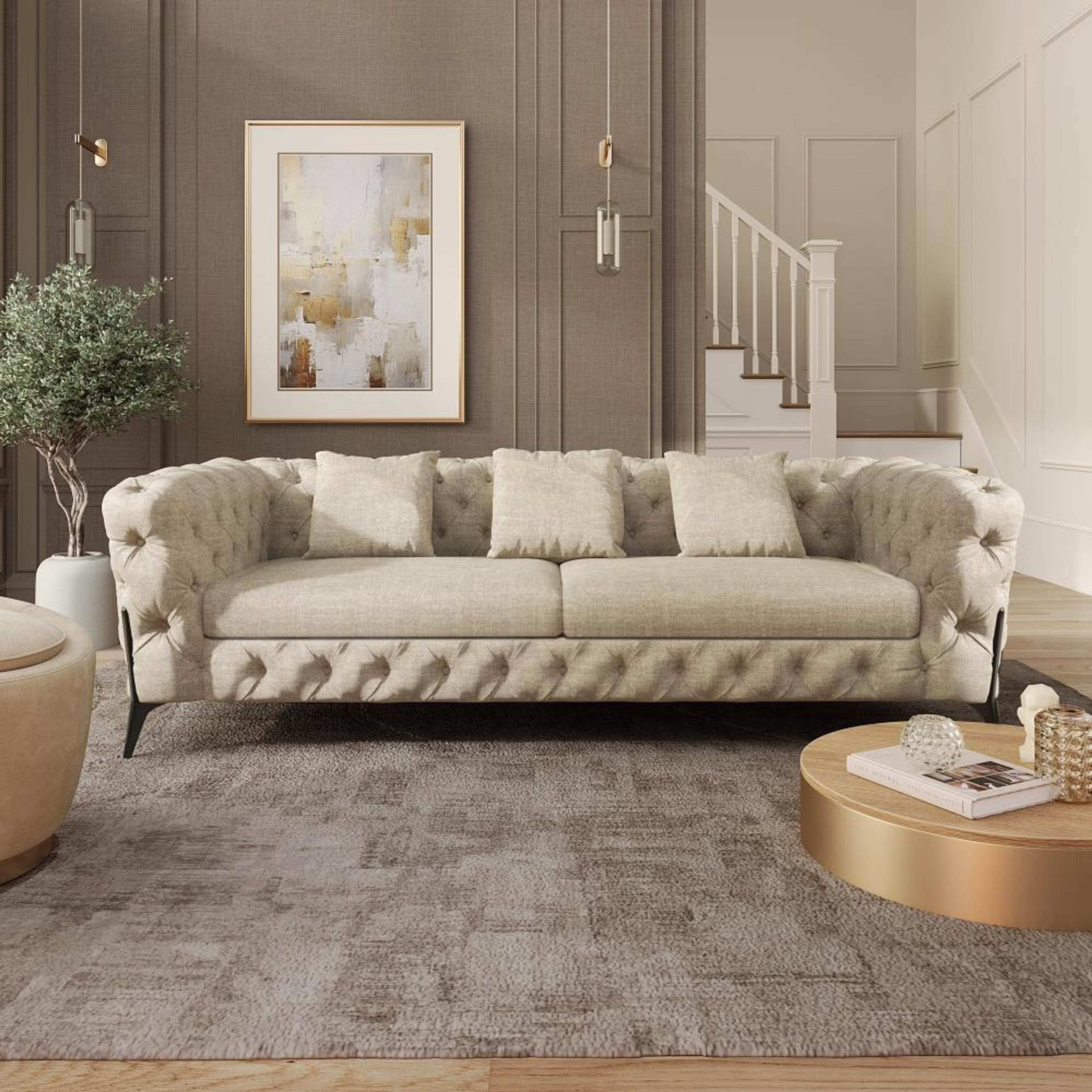 Wakefit Capri Sofa - Three Seater Regular, Three Seater, Beige